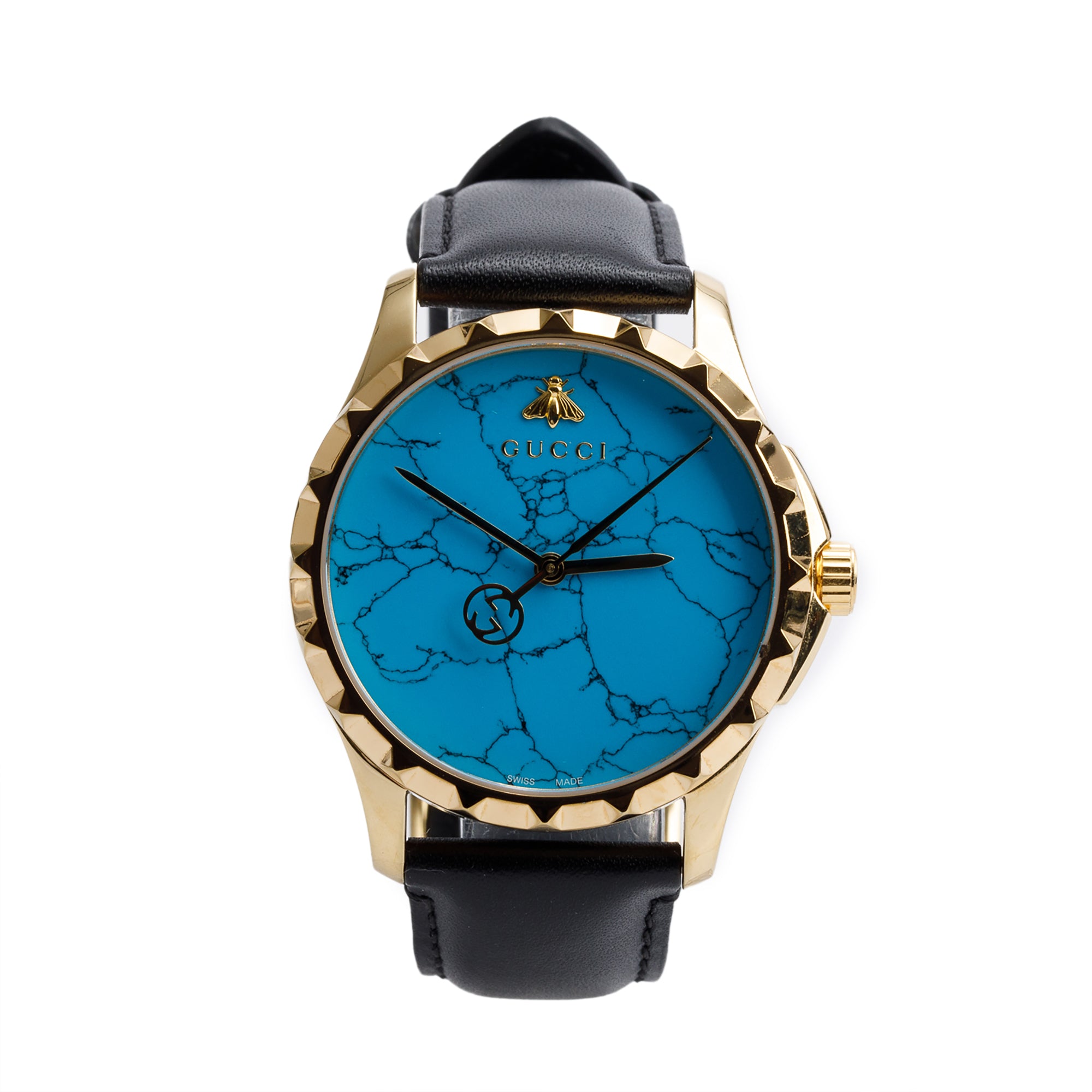 Gucci Yellow Gold Plated Stainless Steel G-Timeless 38 MM Quartz Watch Turquoise Dial