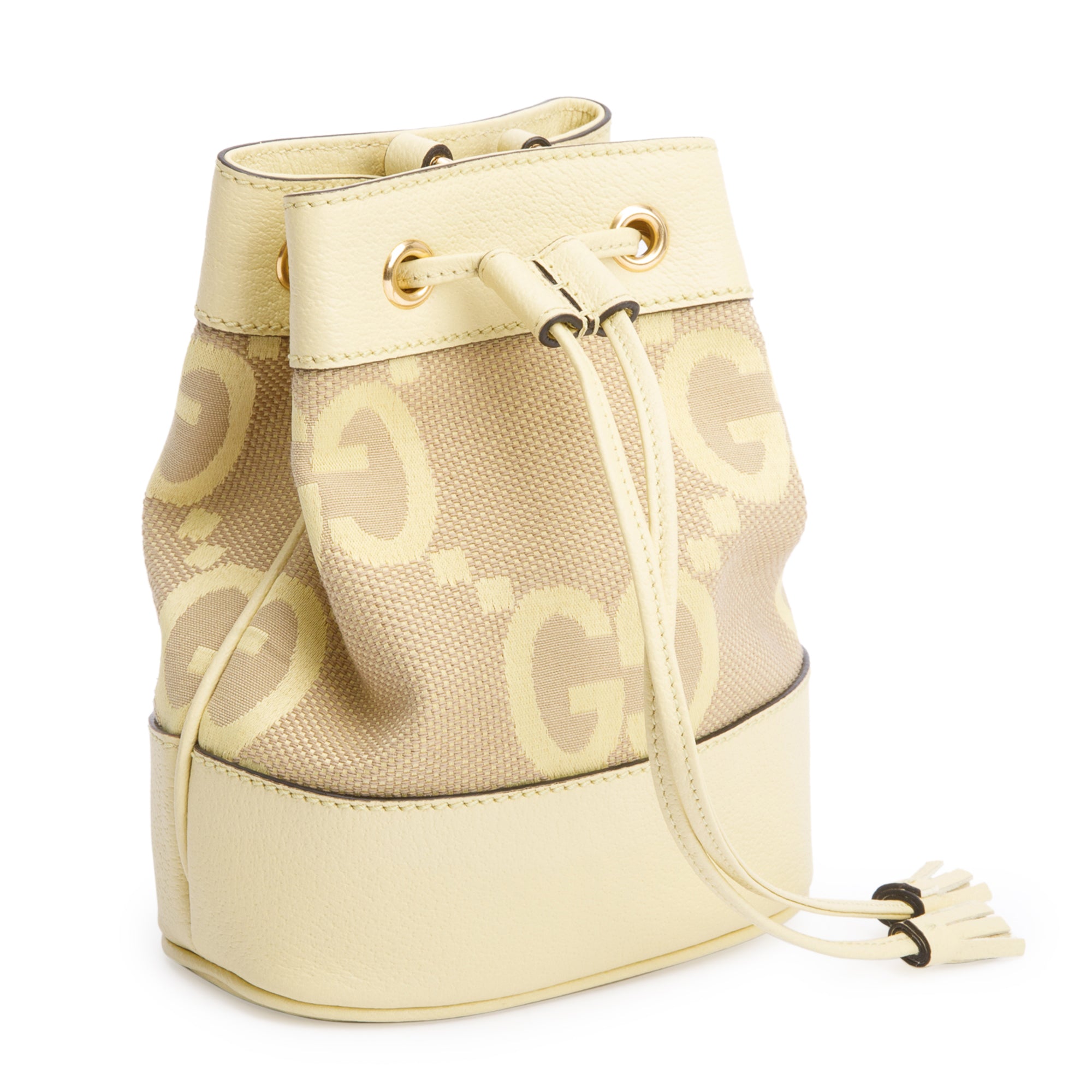Gucci Yellow Jumbo GG Canvas & Leather Ophidia Mini Bucket Bag w/ Box