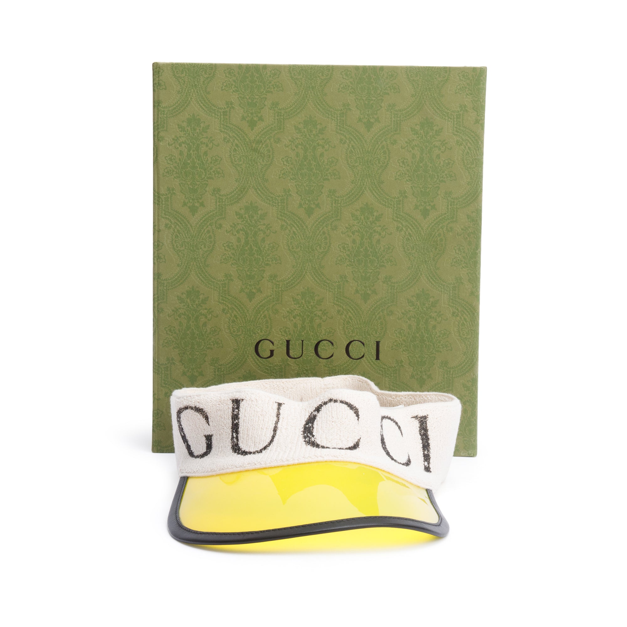 Gucci Yellow Vinyl Logo Visor, Size M 58 w/ Box