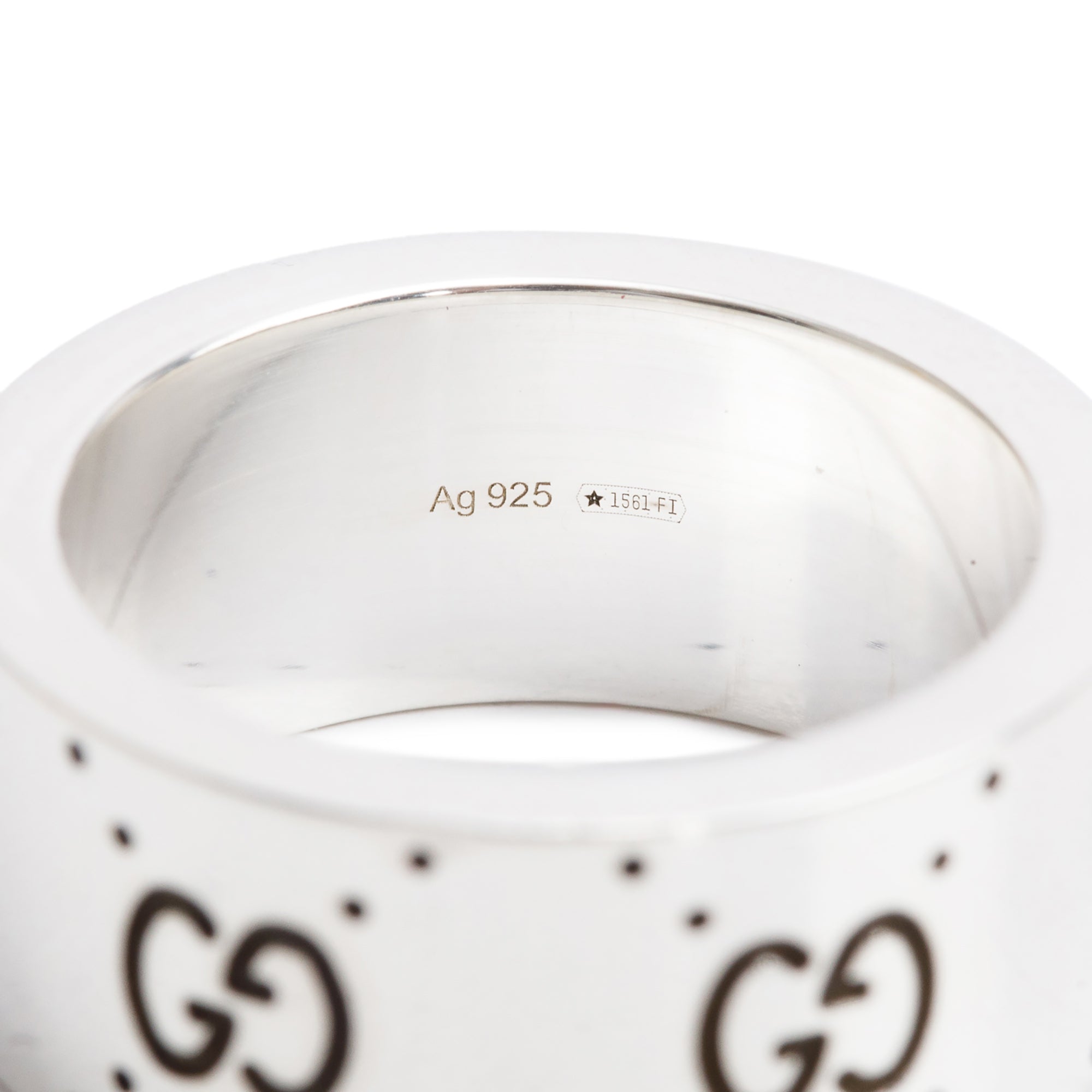Gucci x Adidas Sterling Silver Engraved GG Wide 9 MM Band Ring, Size 15 7 w/ Box