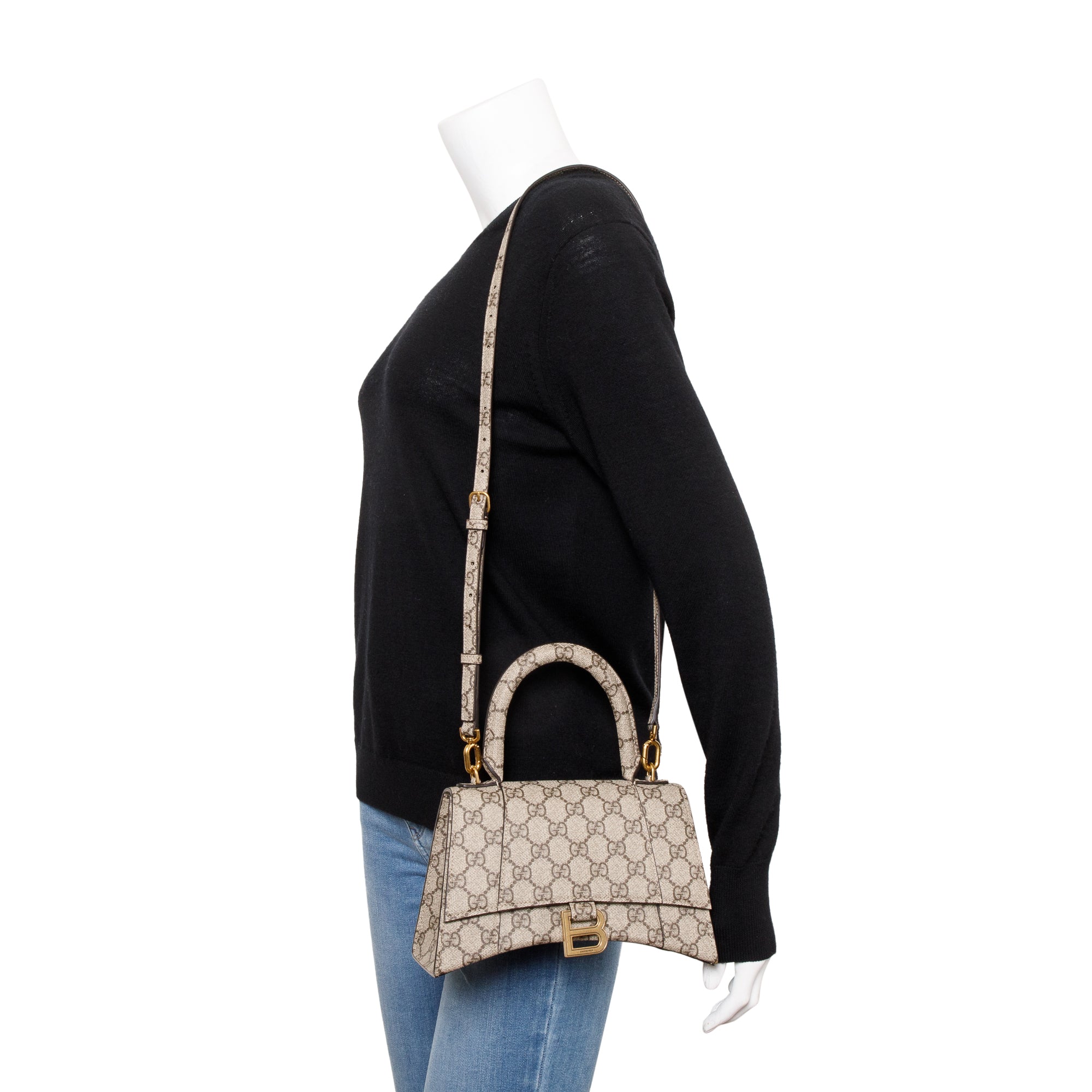 Gucci x Balenciaga The Hacker Project GG Supreme Small Hourglass Top Handle Bag w/ Strap & Box