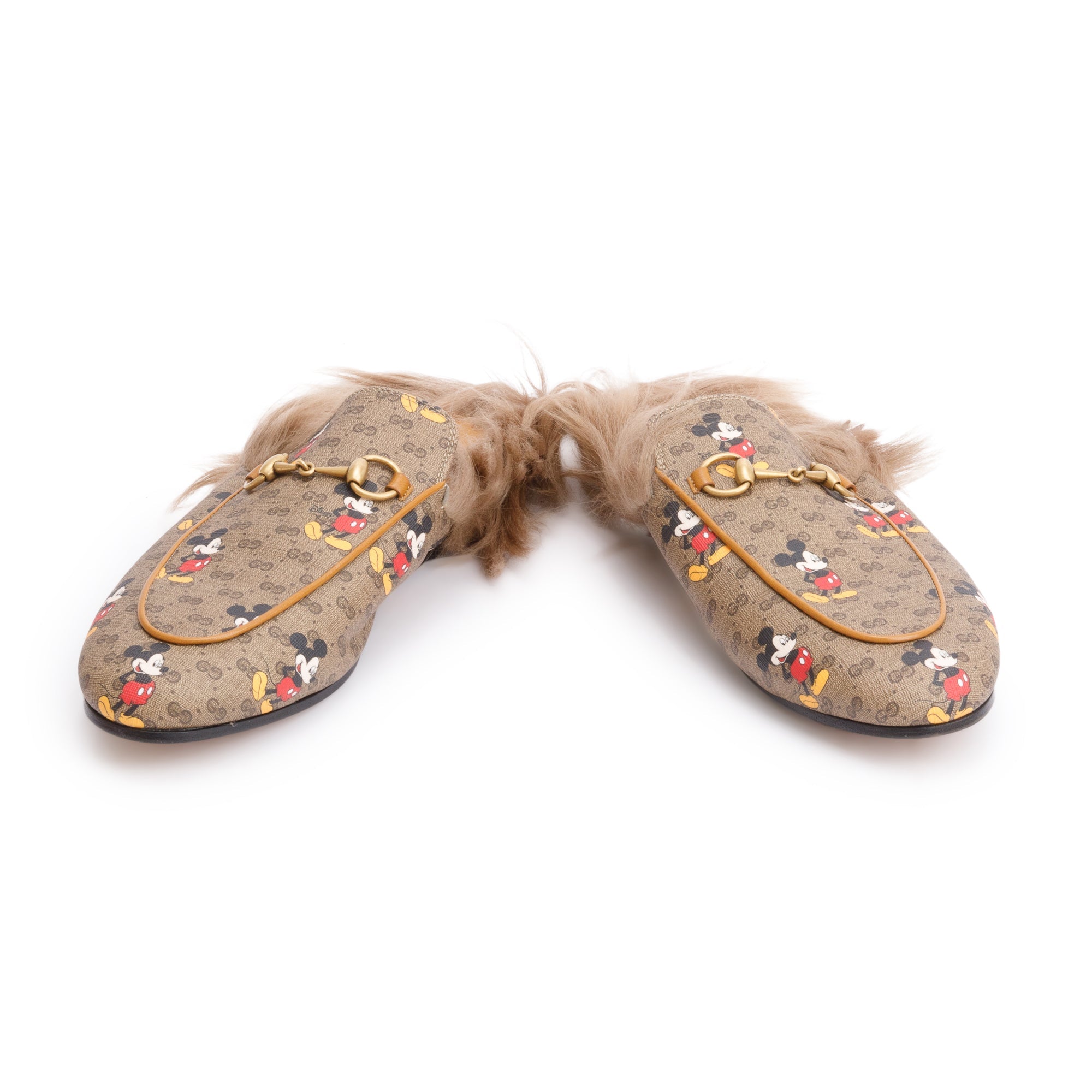 Gucci x Disney Mickey Mouse Princetown Micro GG Canvas Horsebit Mules, Size 38