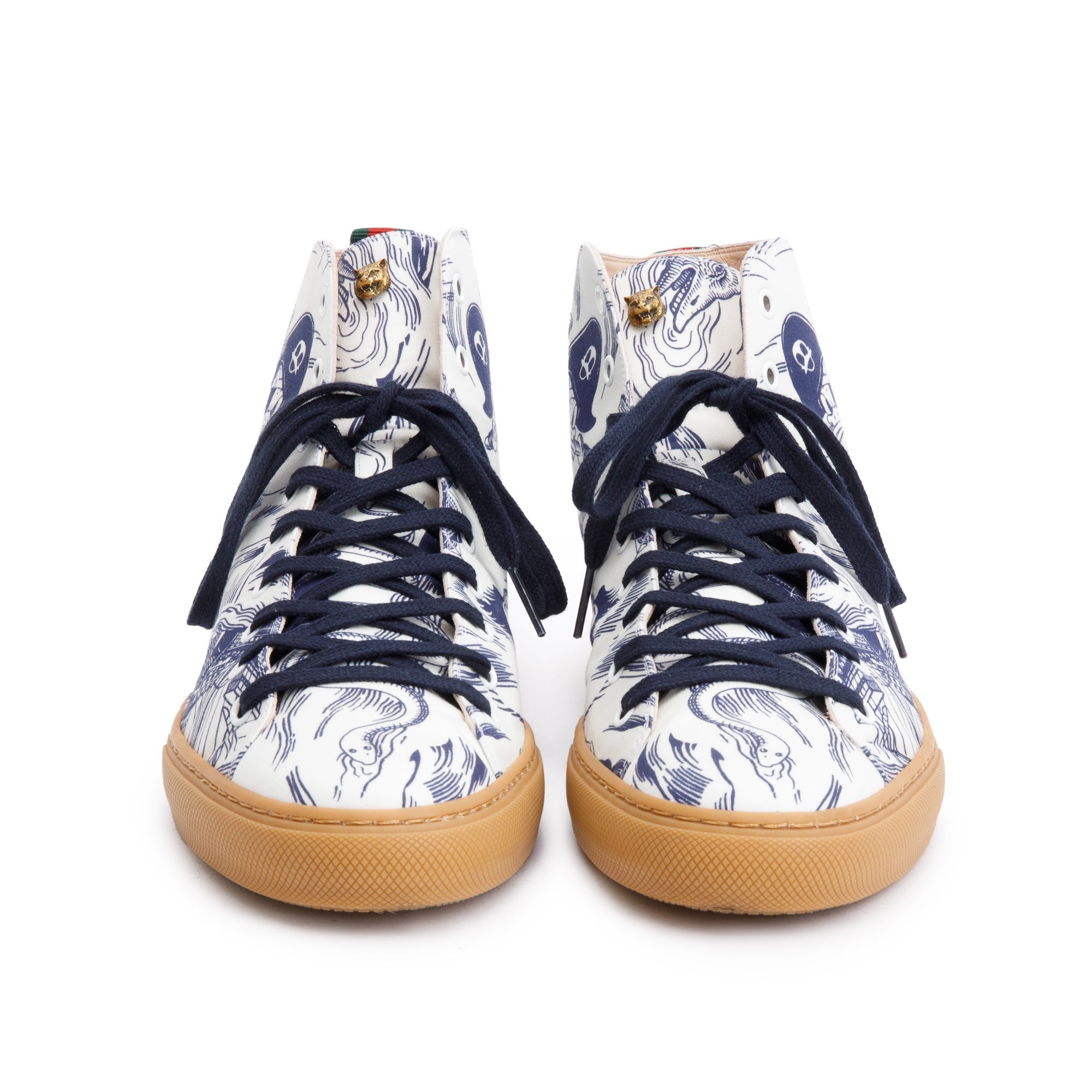 Gucci x Disney White/Blue Canvas Web Seas Storm High-Top Sneakers, Size 10 w/ Box