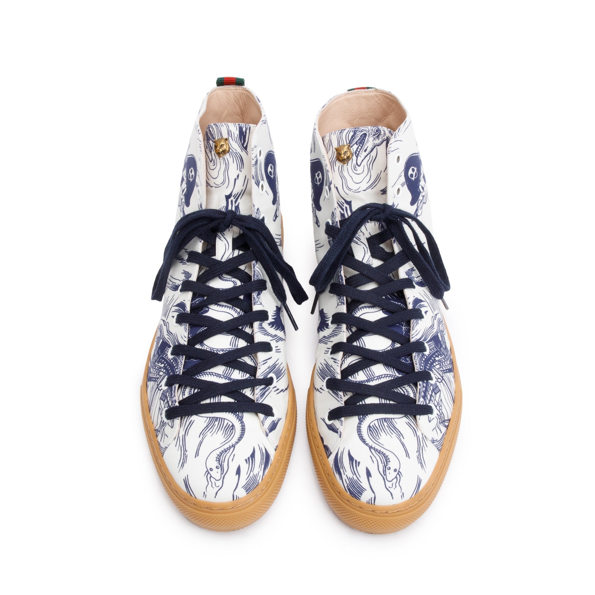 Gucci x Disney White/Blue Canvas Web Seas Storm High-Top Sneakers, Size 10 w/ Box