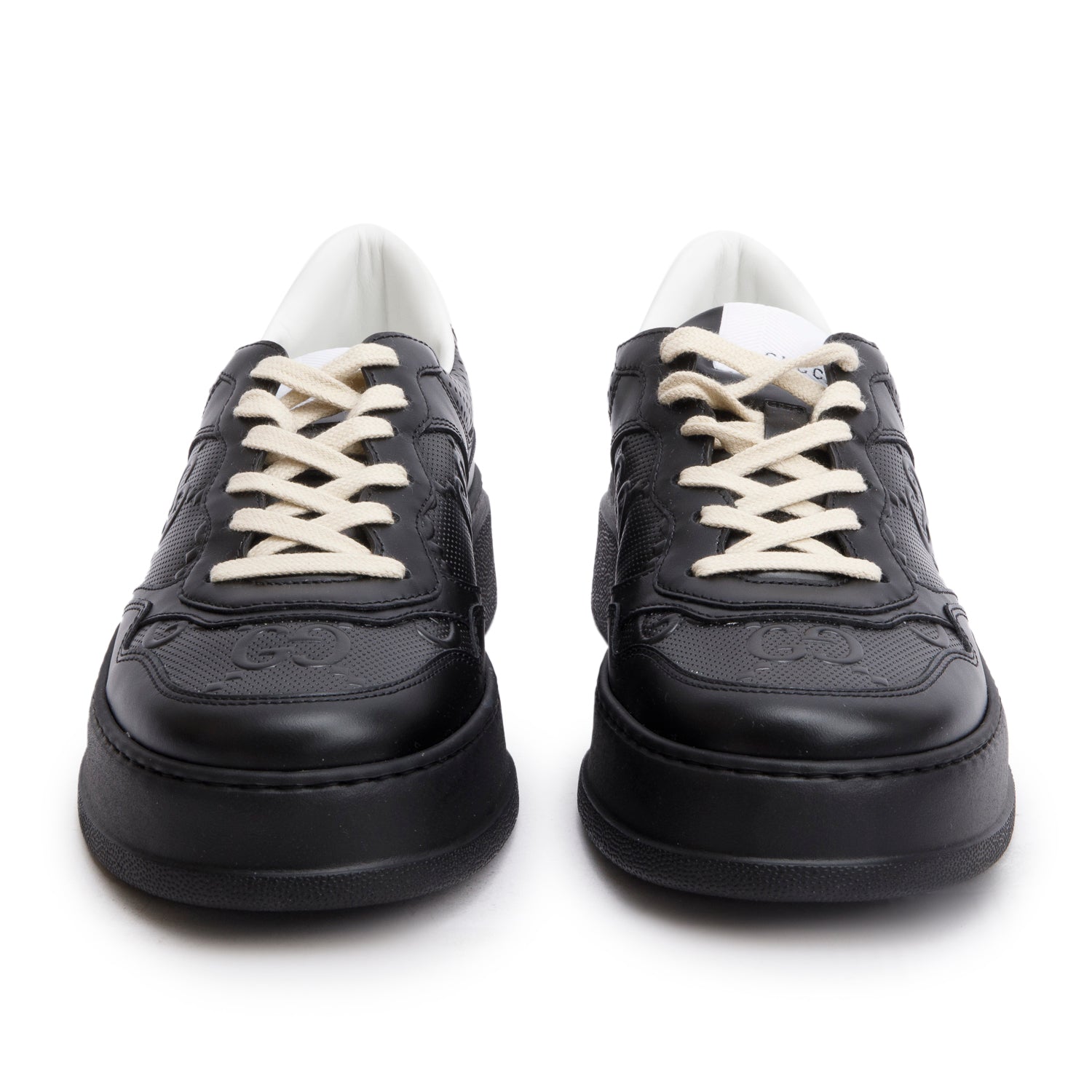 Gucci Black Embossed GG Logo Leather Chunky Sneakers w/ Box, Men's Size 8.5