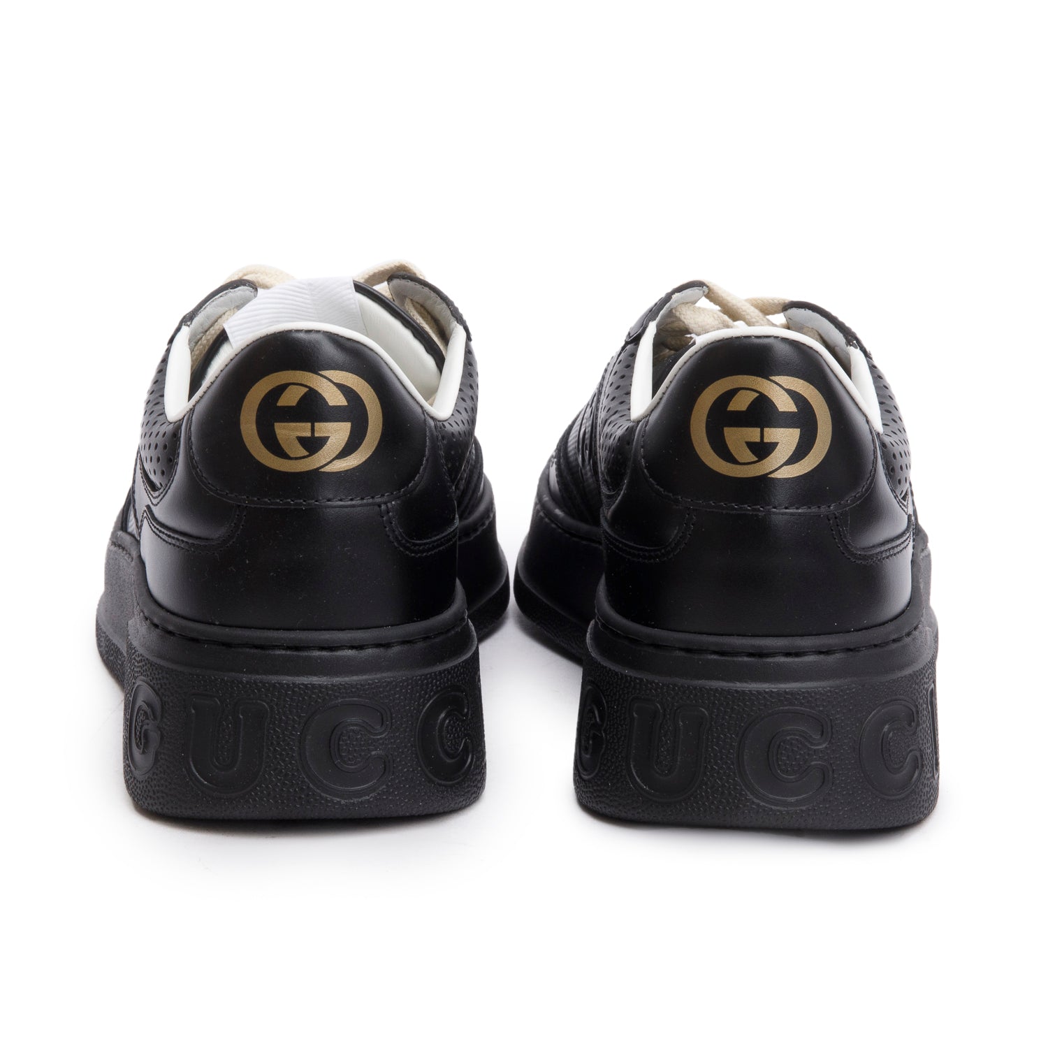 Gucci Black Embossed GG Logo Leather Chunky Sneakers w/ Box, Men's Size 8.5