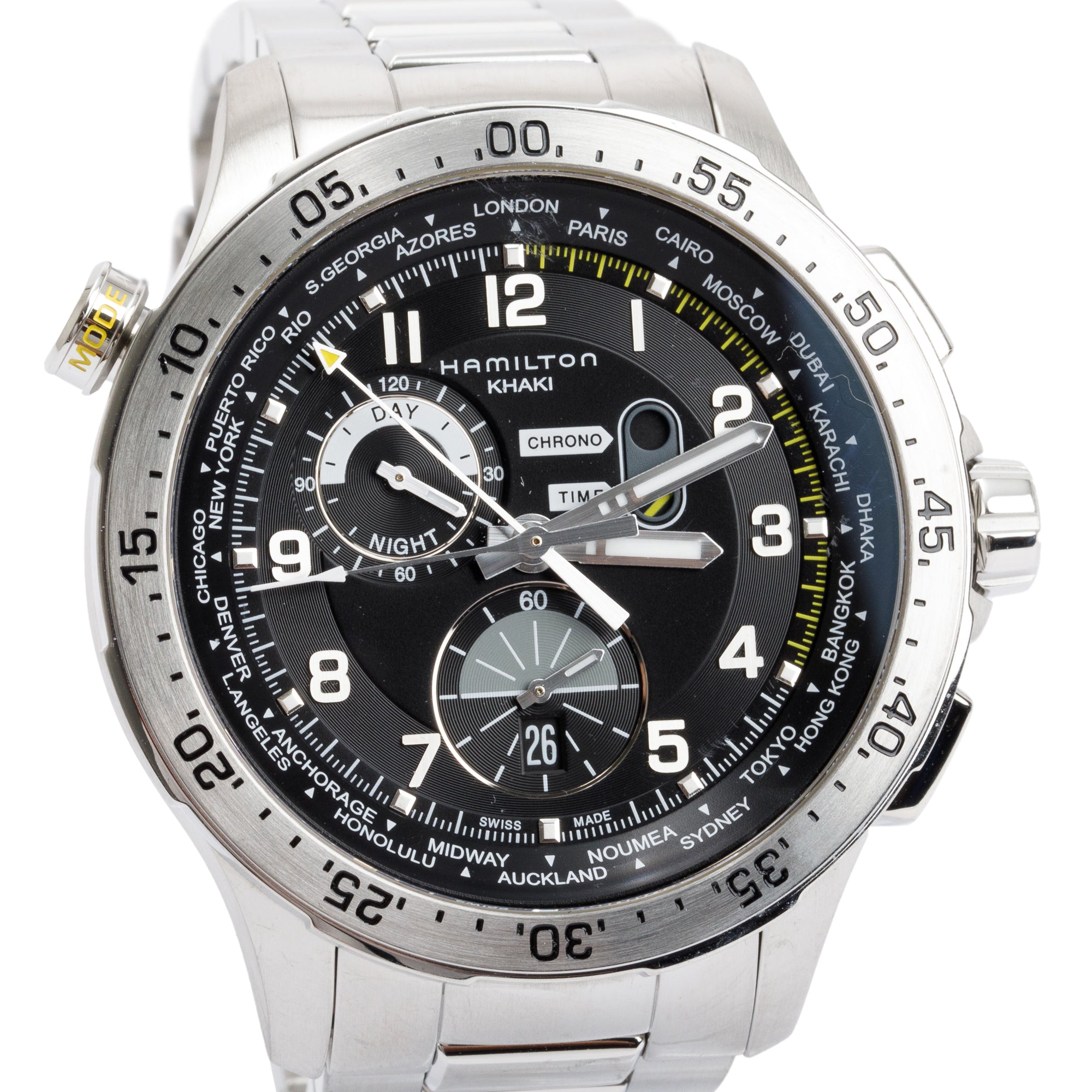 Hamilton Stainless Steel Khaki Aviation Worldtimer Chronograph 45 MM Watch w/ Case