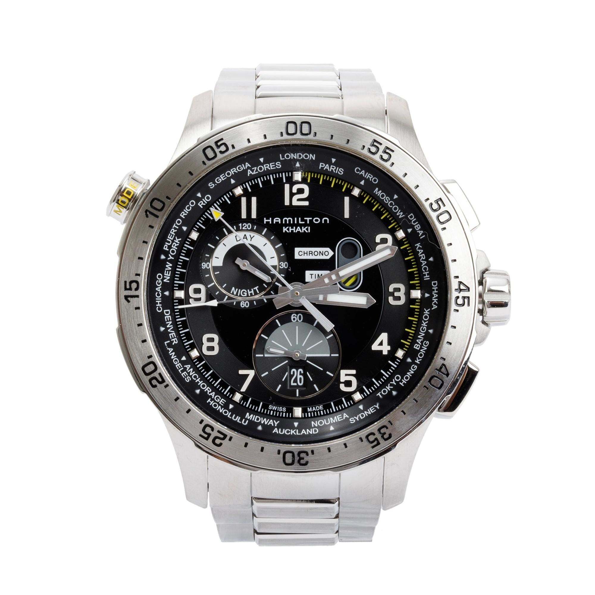 Hamilton Stainless Steel Khaki Aviation Worldtimer Chronograph 45 MM Watch w/ Case