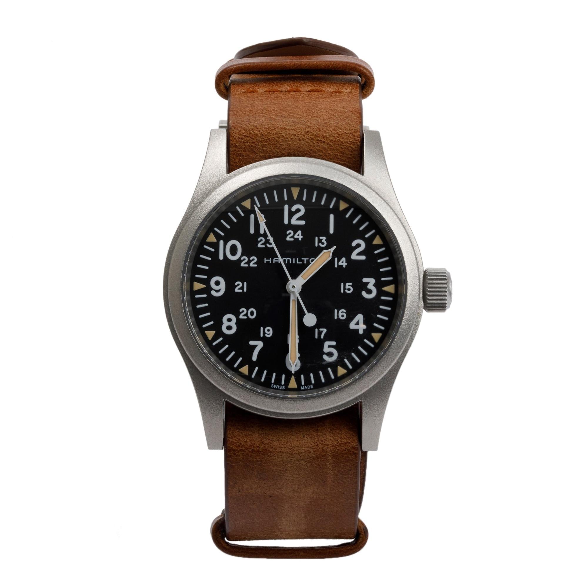 Hamilton Stainless Steel Khaki Field Mechanical 38 MM Watch w/ Box & Papers