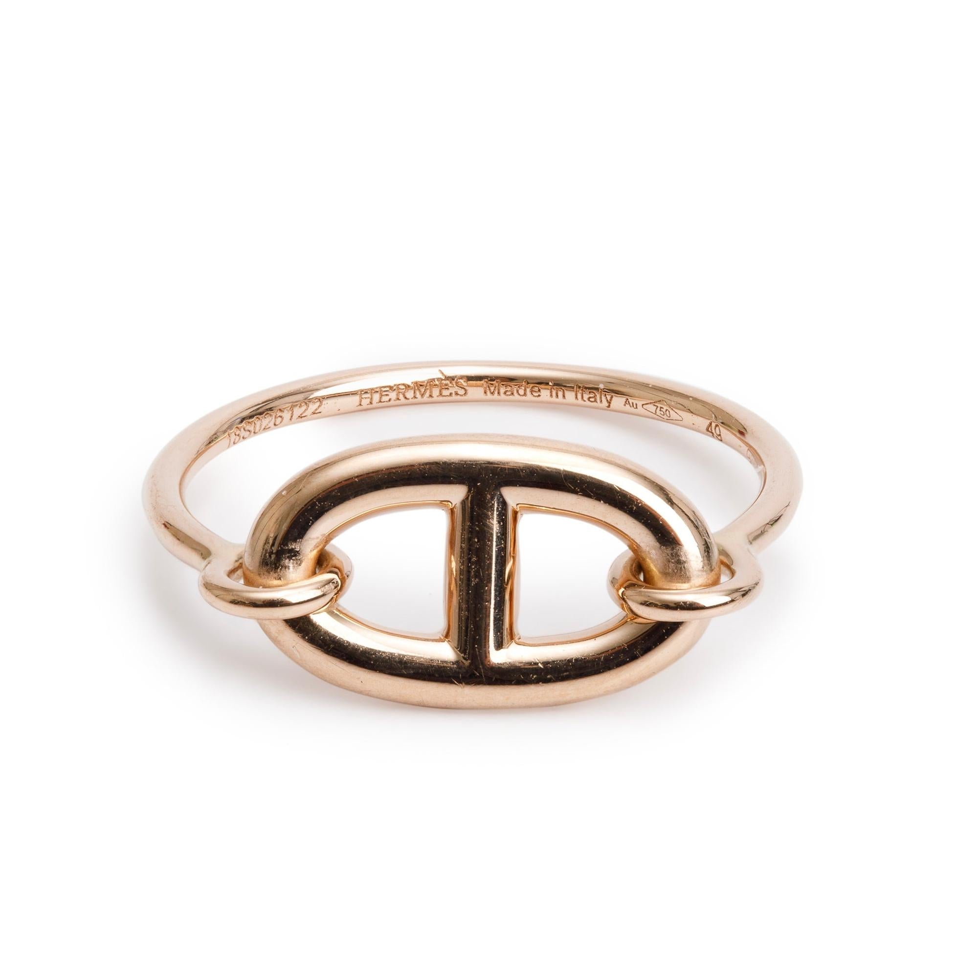 Hermes 18k Rose Gold Chaine D'Ancre Ring, Size 49 5
