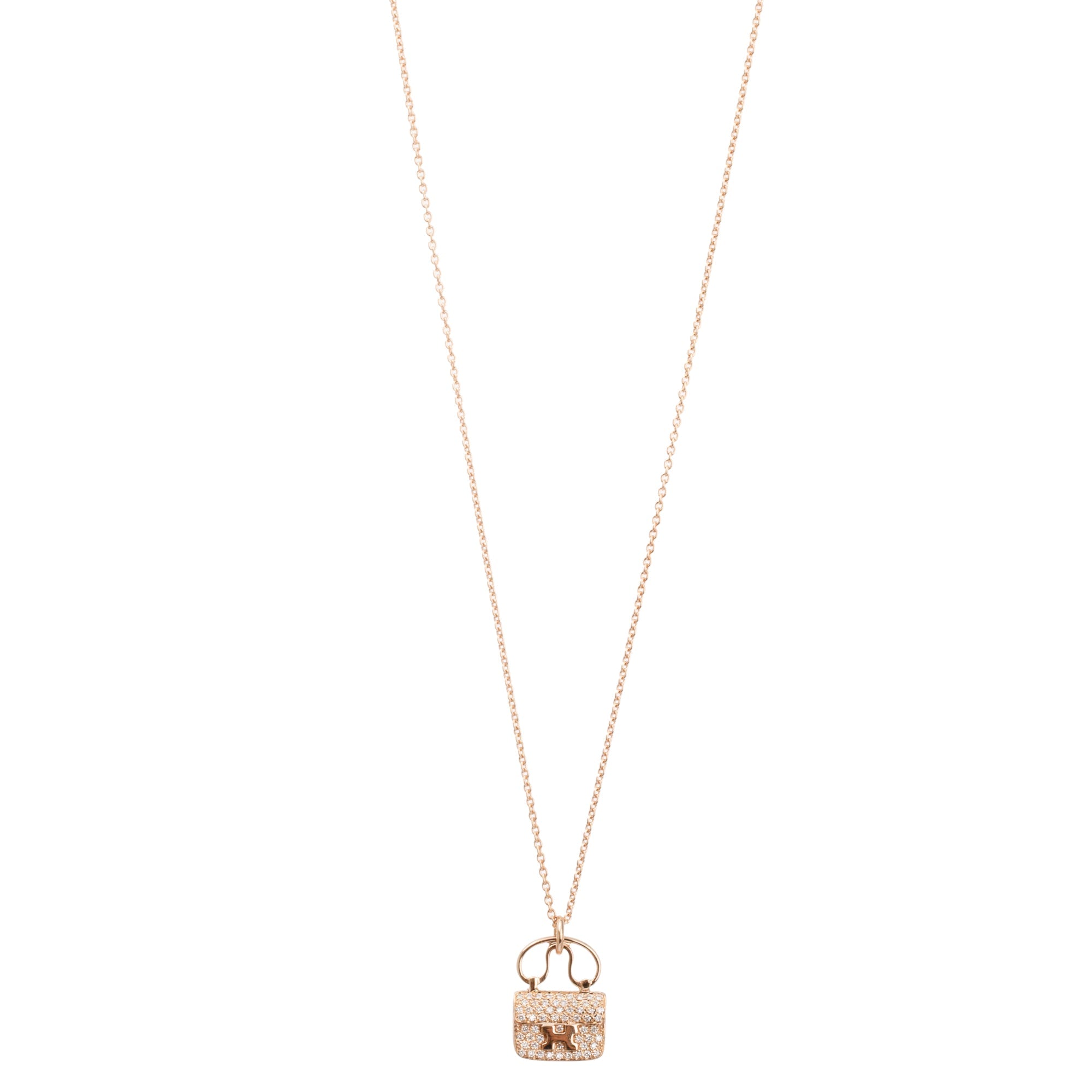 Hermes 18k Rose Gold Diamond Amulettes Constance Pendant Necklace
