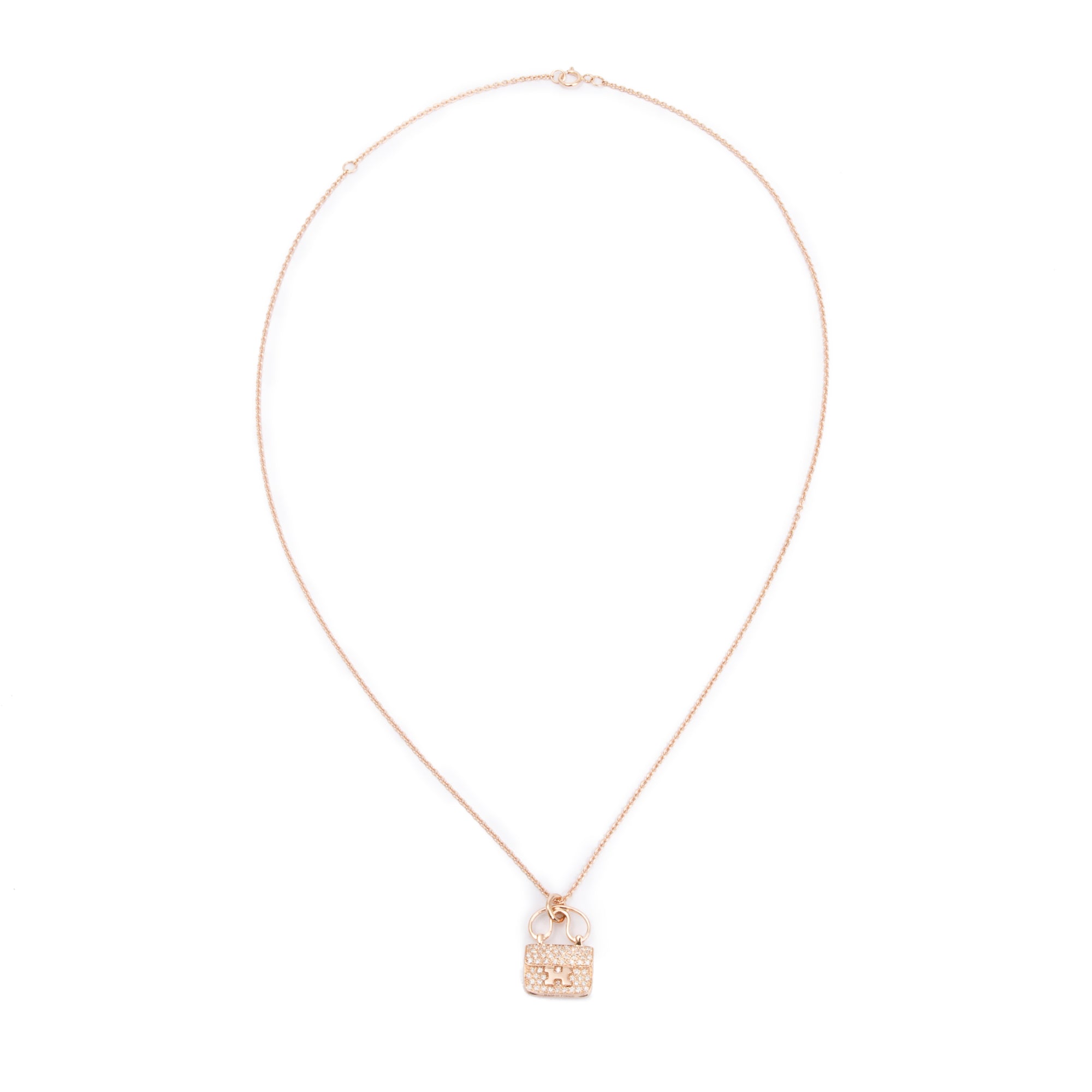 Hermes 18k Rose Gold Diamond Amulettes Constance Pendant Necklace