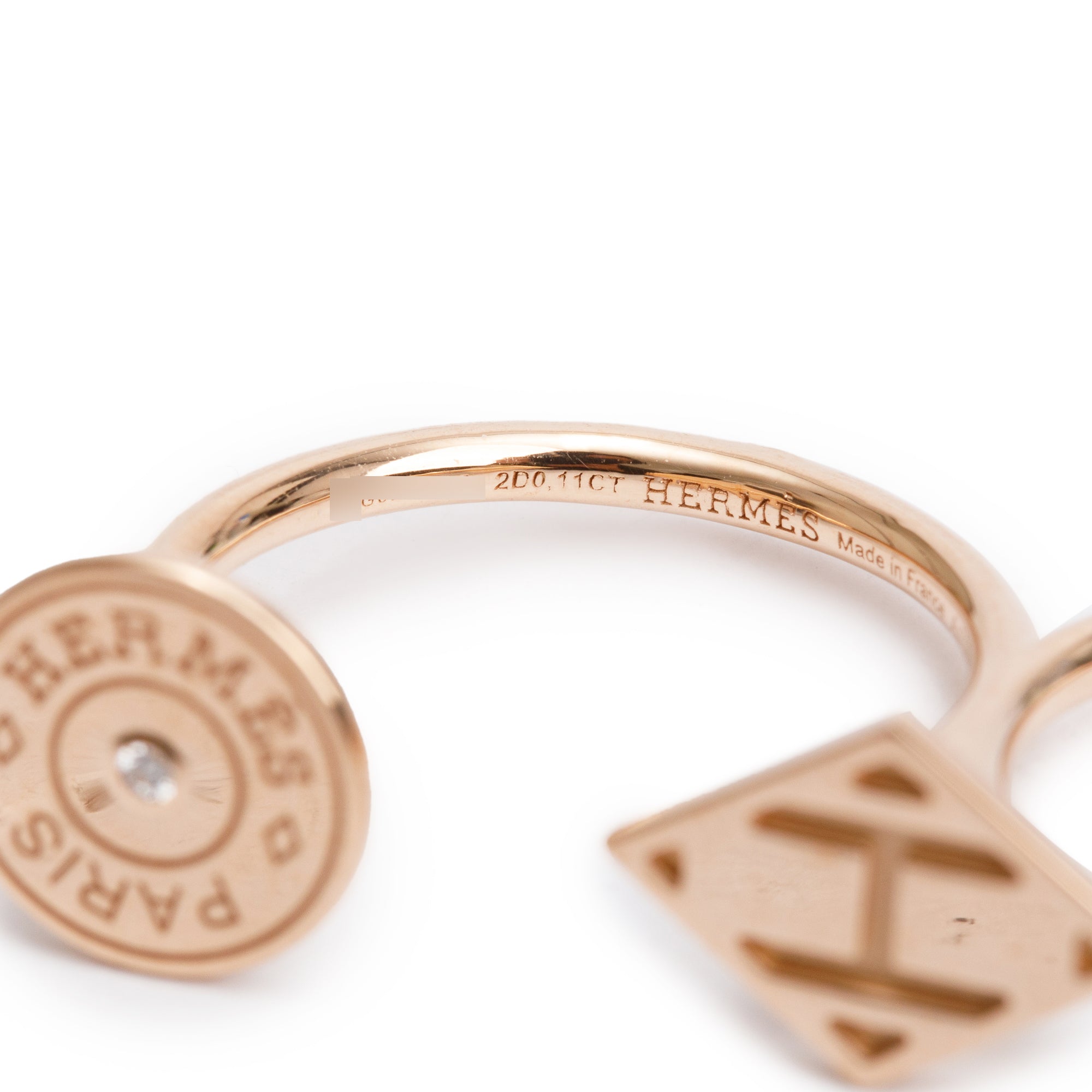 Hermes 18k Rose Gold Diamond Gambade Double Ring, Size 52
