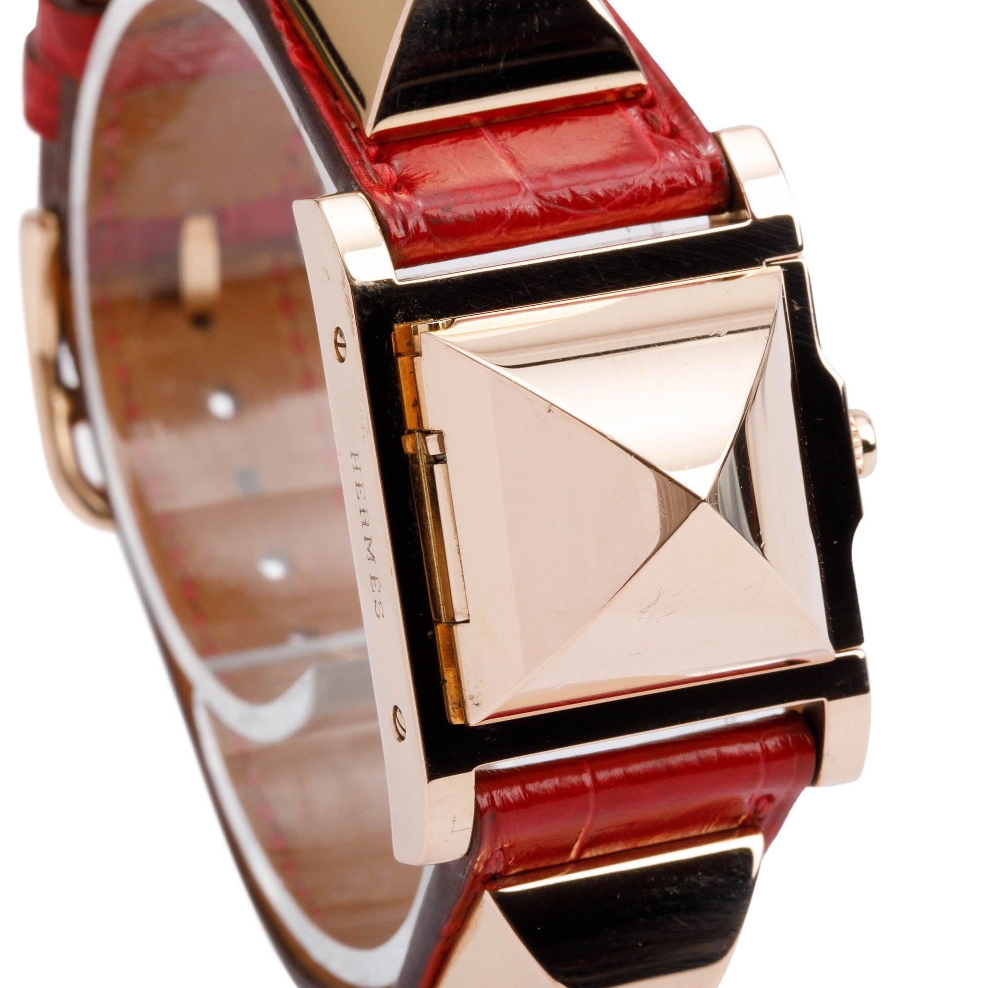 Hermes 18k Rose Gold Medor Watch w/ Box