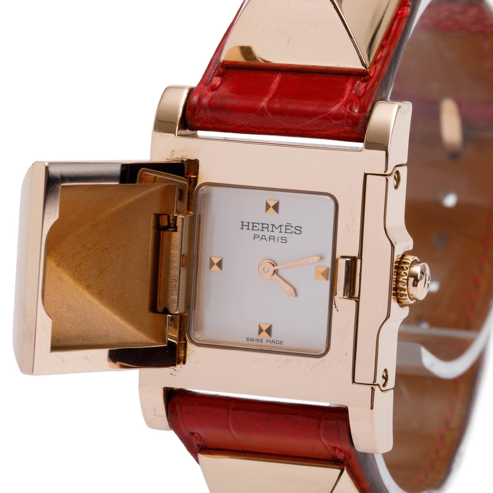 Hermes 18k Rose Gold Medor Watch w/ Box
