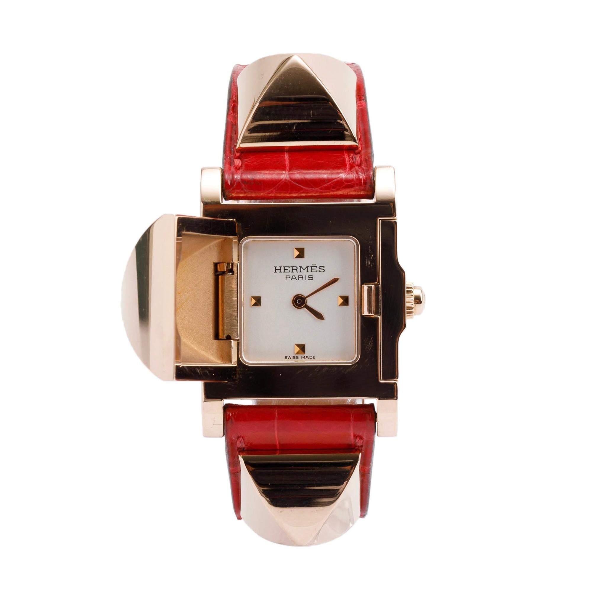 Hermes 18k Rose Gold Medor Watch w/ Box