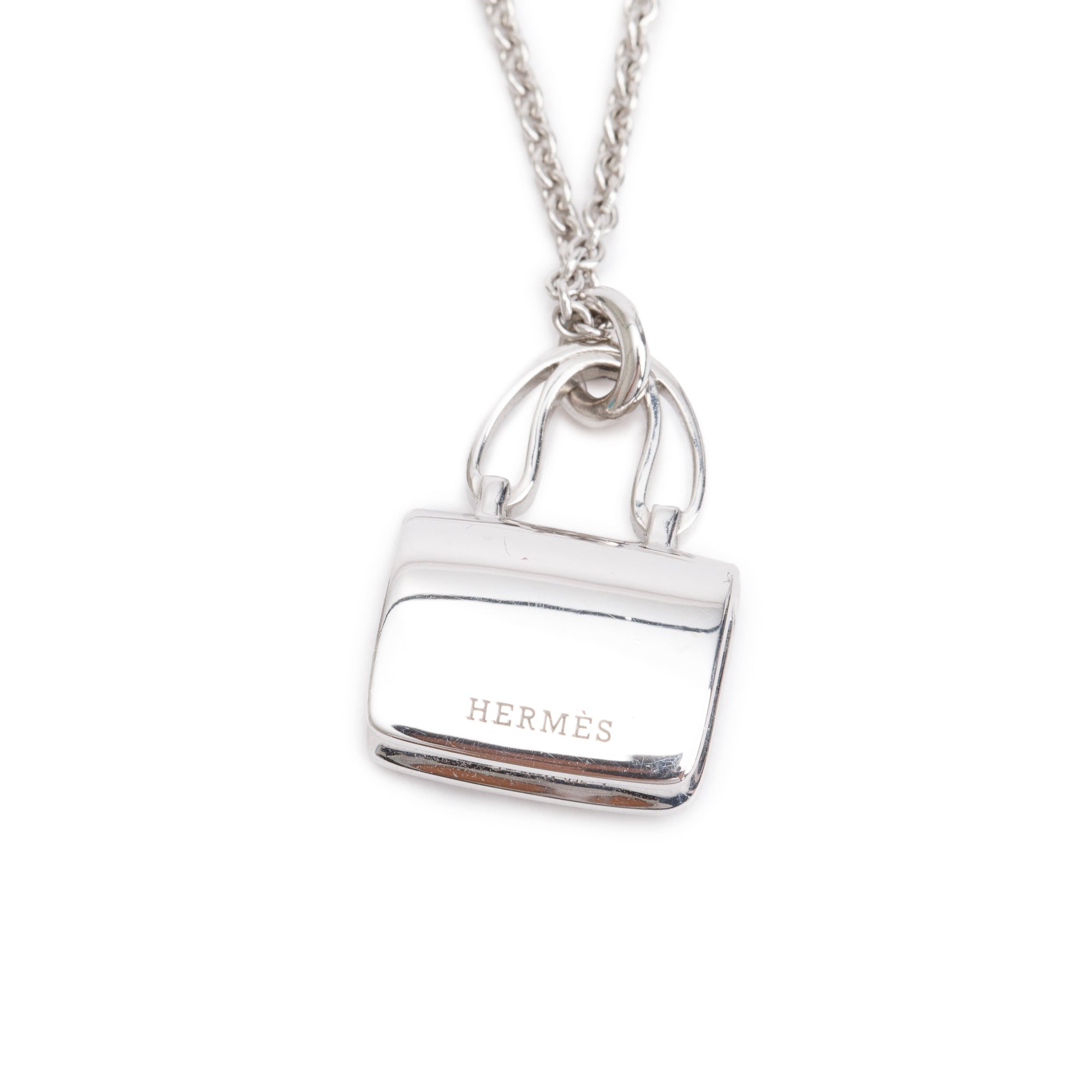 Hermes 18k White Gold Diamond Amulettes Constance Pendant Necklace w/ Box