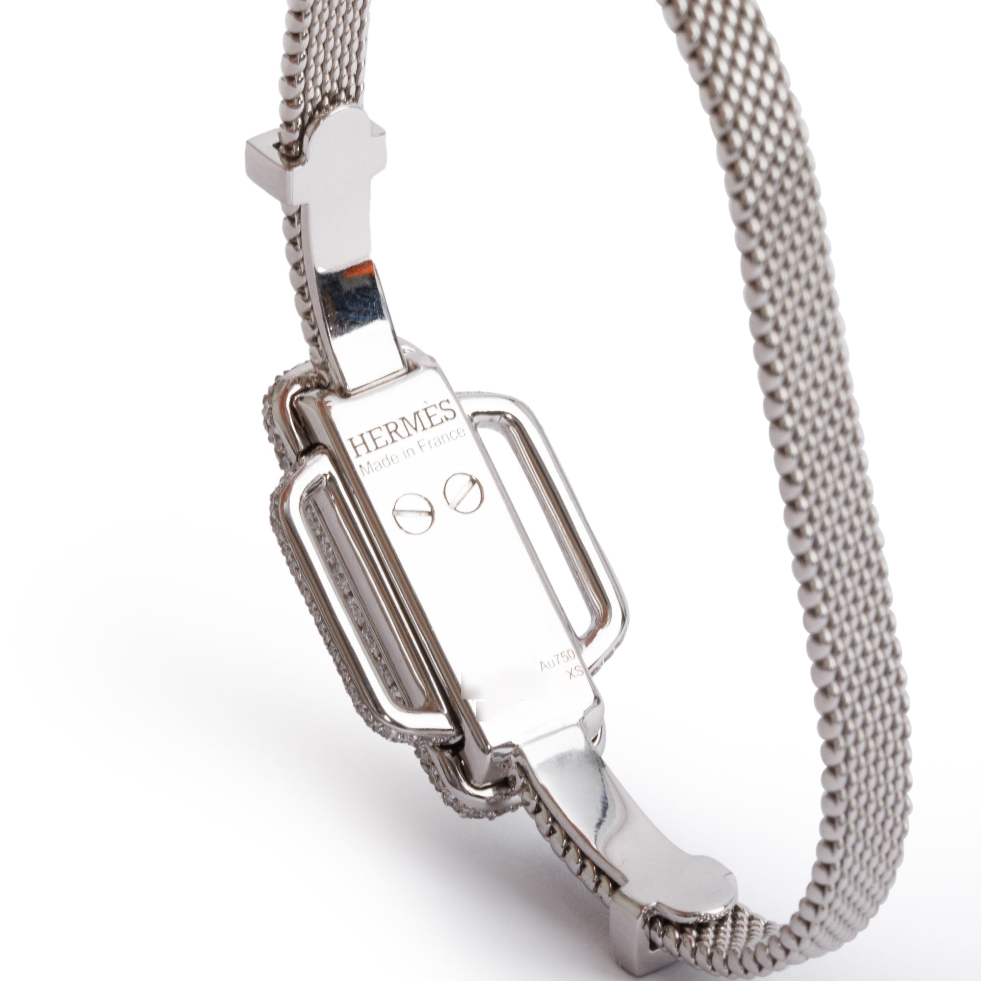 Hermes 18k White Gold Diamond Attelage d'Or Ribbon Tour Bracelet w/ Box