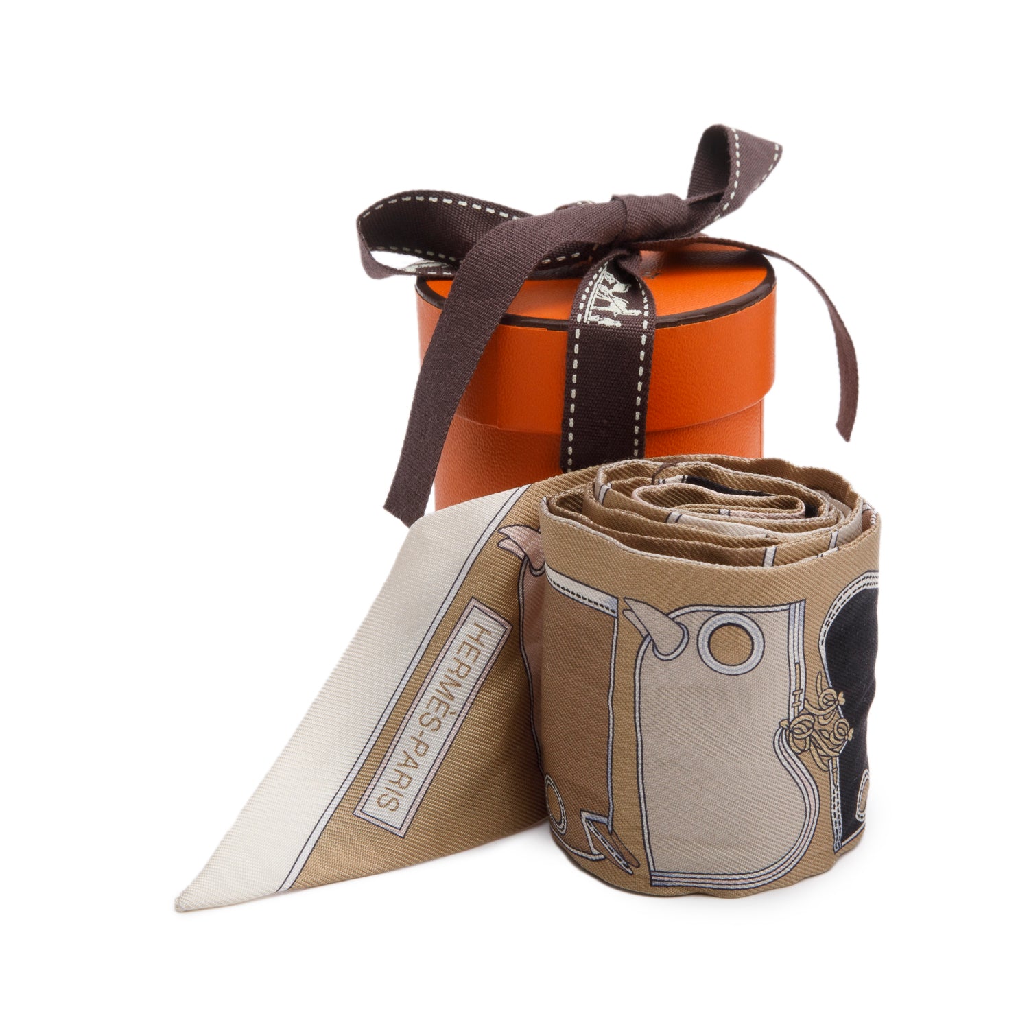 Hermes Brown/Pink 'Camails' Silk Twilly w/ Box