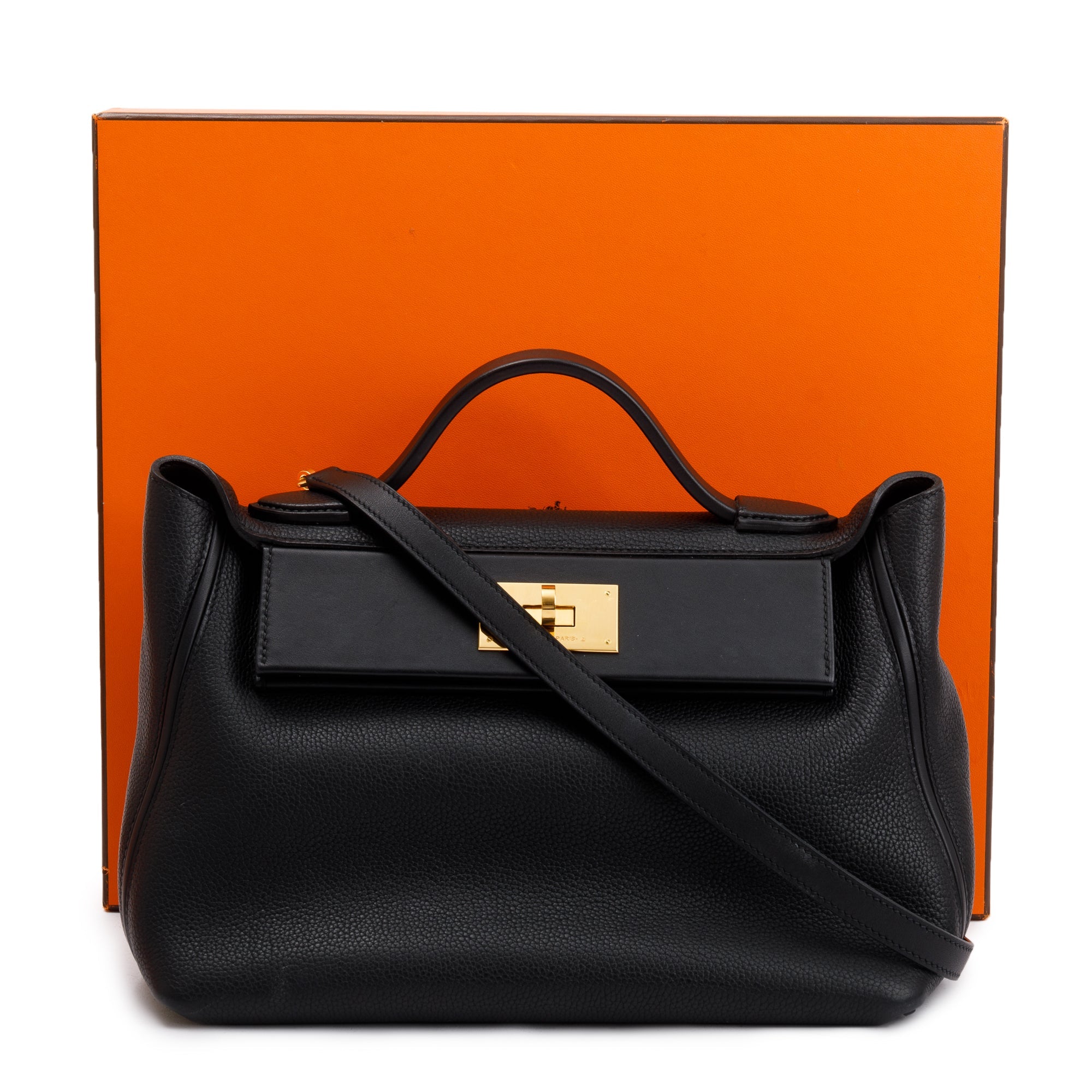 Hermes 2020 Black Noir Togo & Swift Leather 24/24 29 w/ Strap & Box