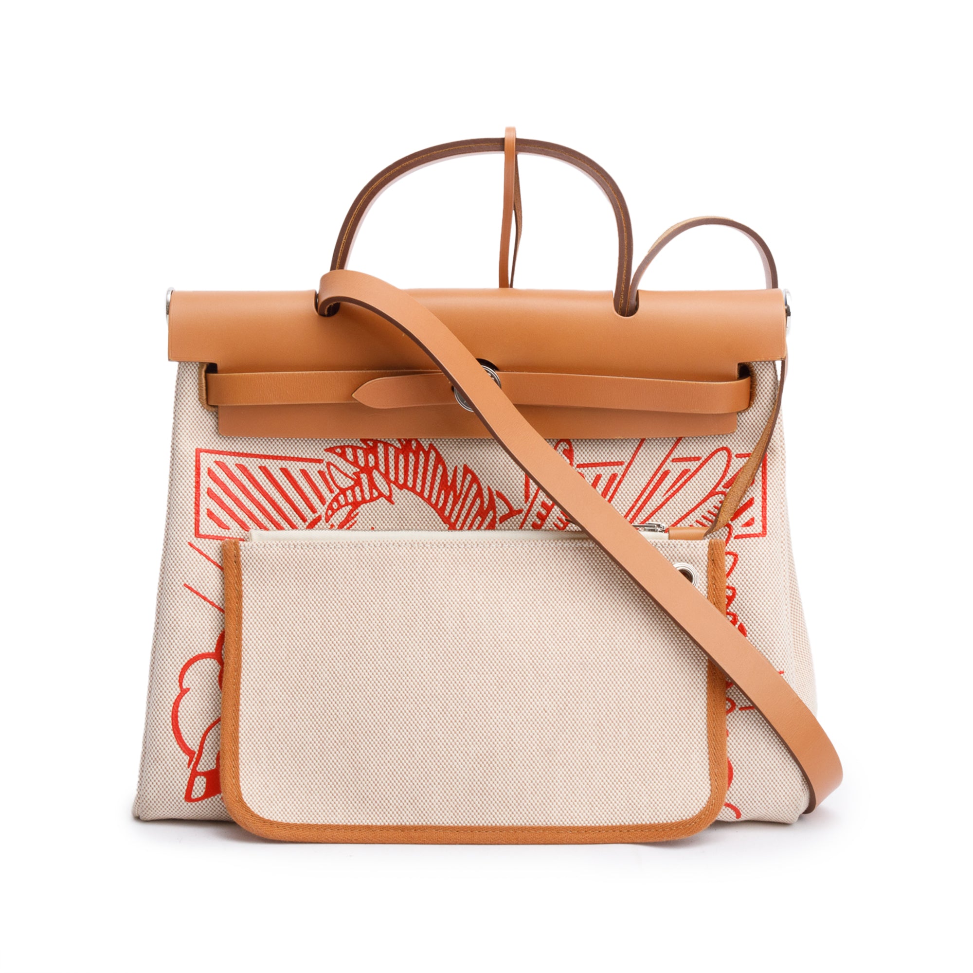 Hermes 2020 Natural Toile Militaire Vache Hunter Rose Pegase Pop Herbag Zip 31