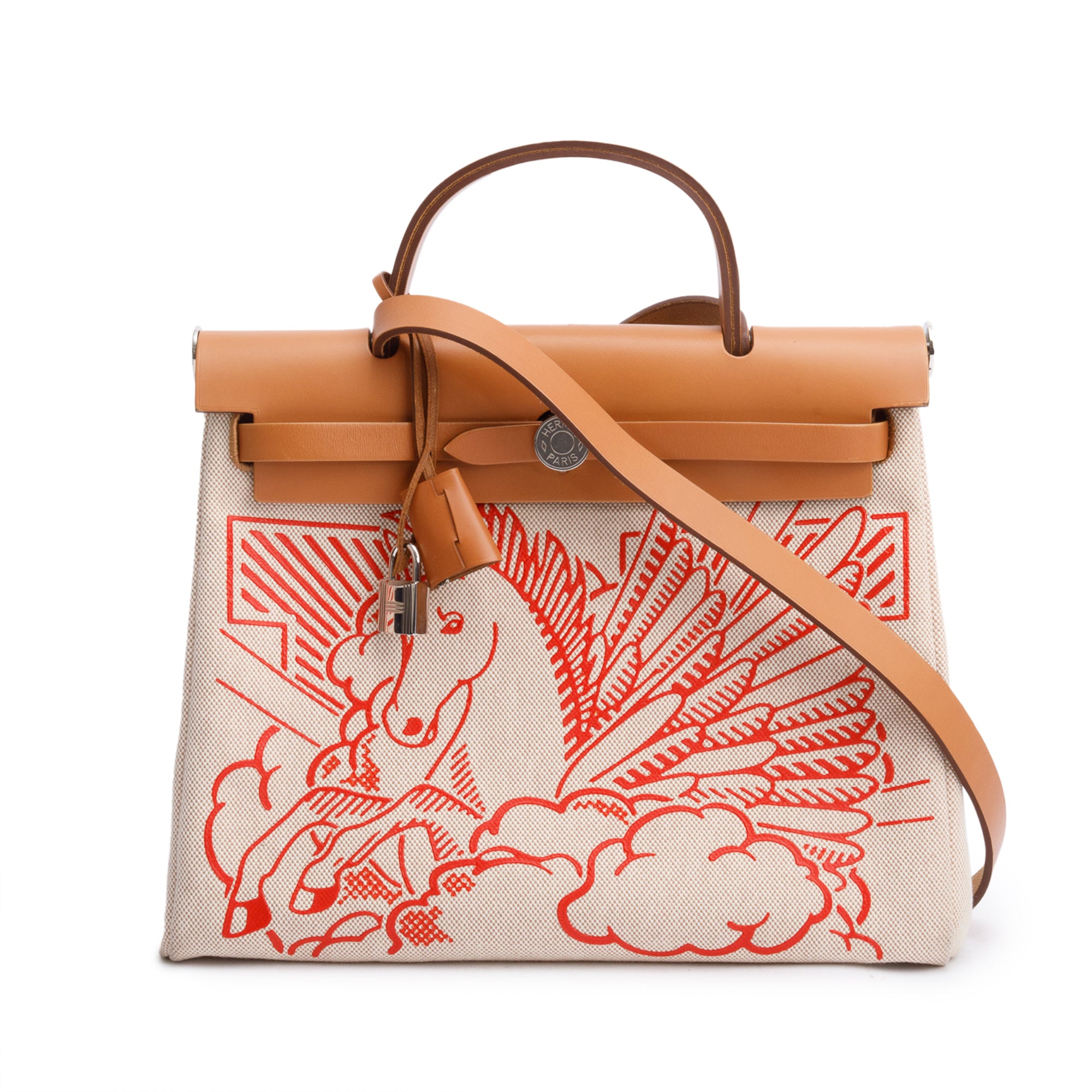 Hermes 2020 Natural Toile Militaire Vache Hunter Rose Pegase Pop Herbag Zip 31