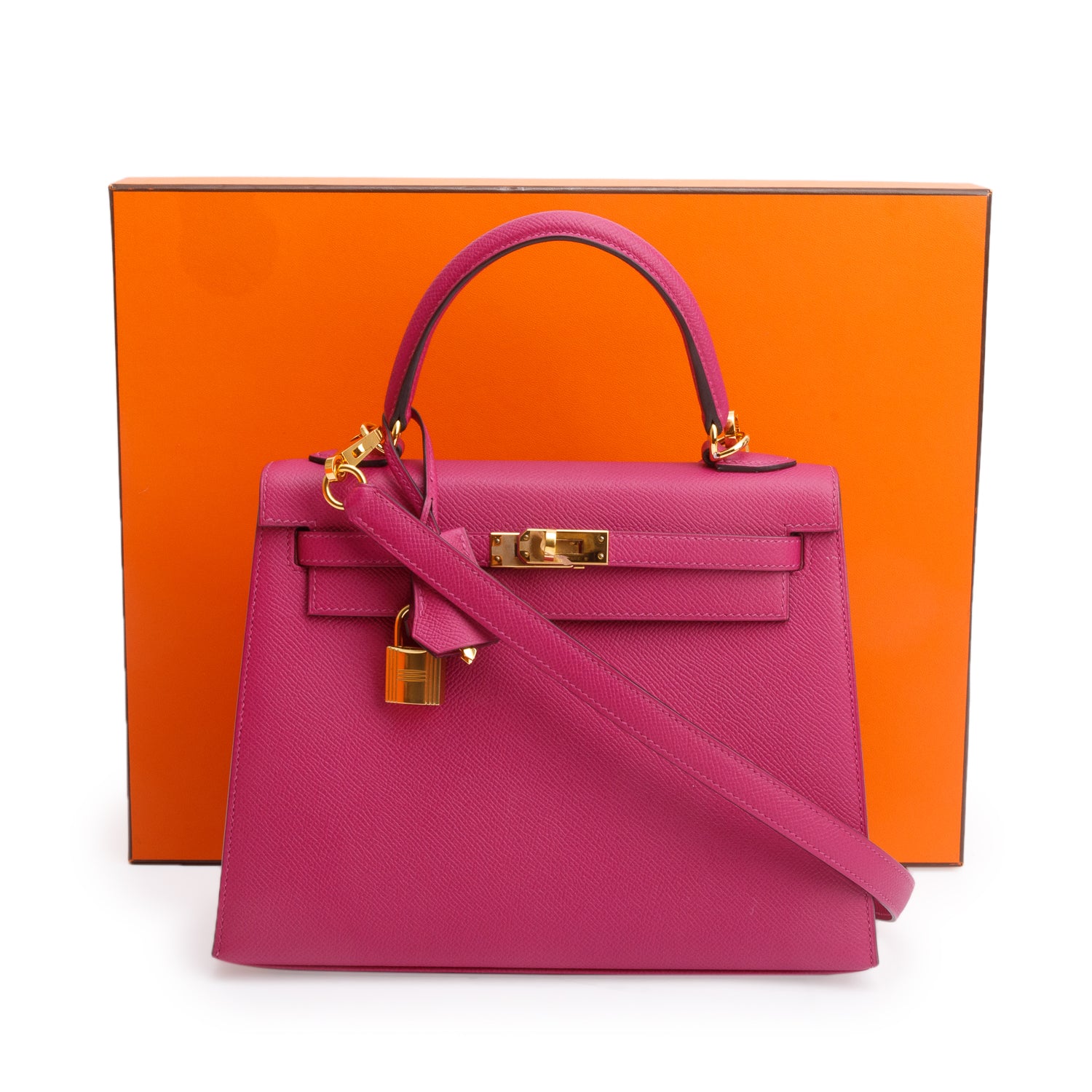 Hermes 2020 Rose Pourpre Veau Epsom Leather Kelly II 25 w/ Strap & Box