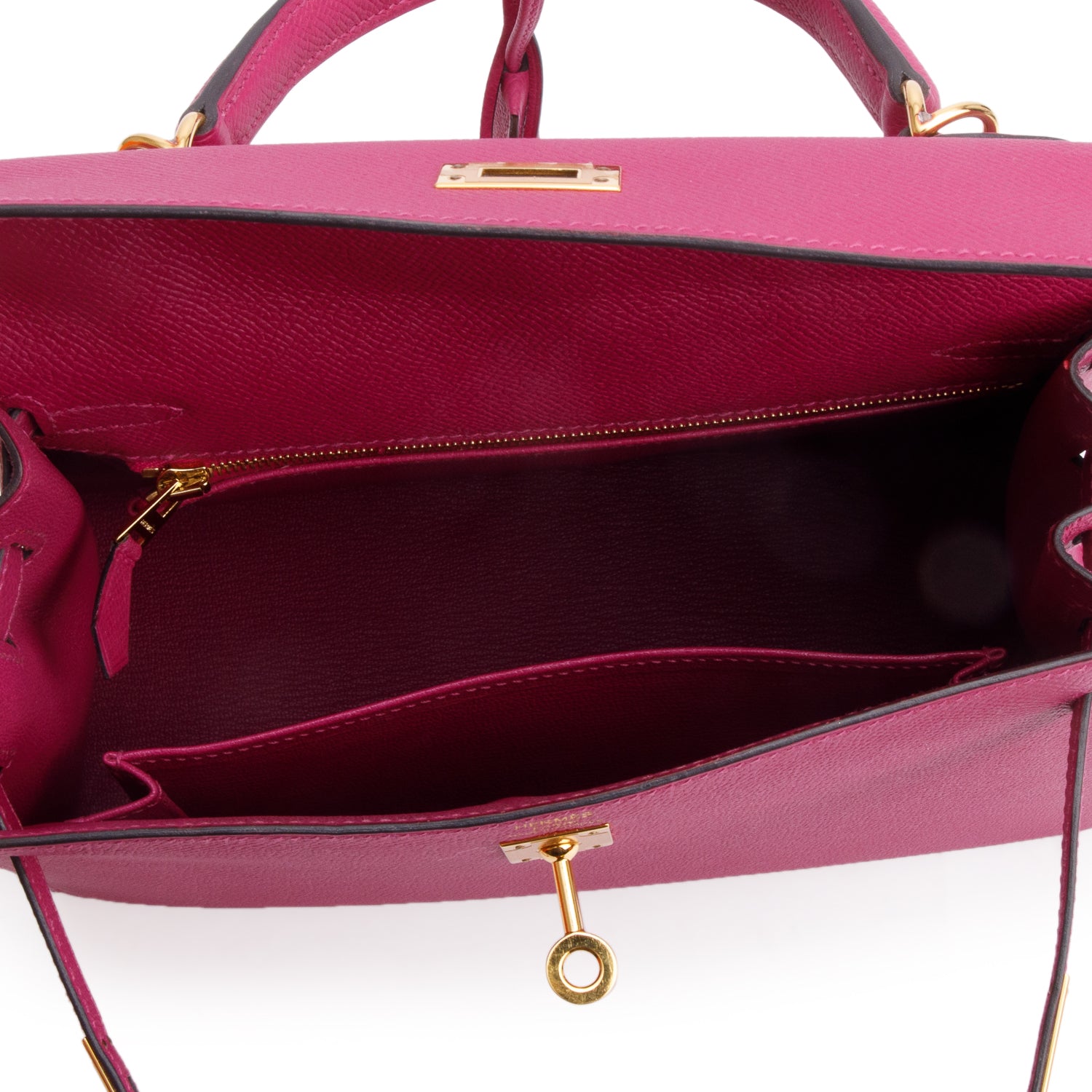 Hermes 2020 Rose Pourpre Veau Epsom Leather Kelly II 25 w/ Strap & Box