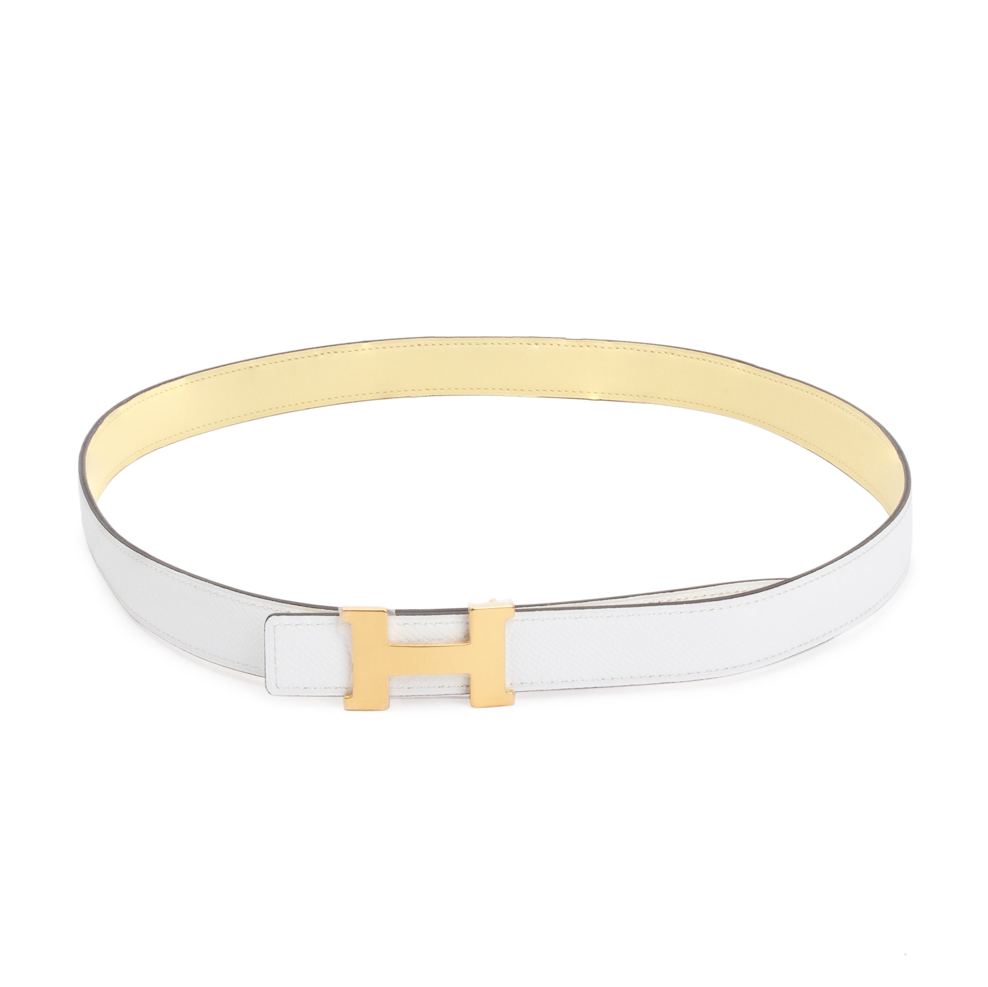 Hermes 2020 Yellow/White Swift & Epsom Leather Reversible 24 MM Gold Plated Mini H Belt Kit