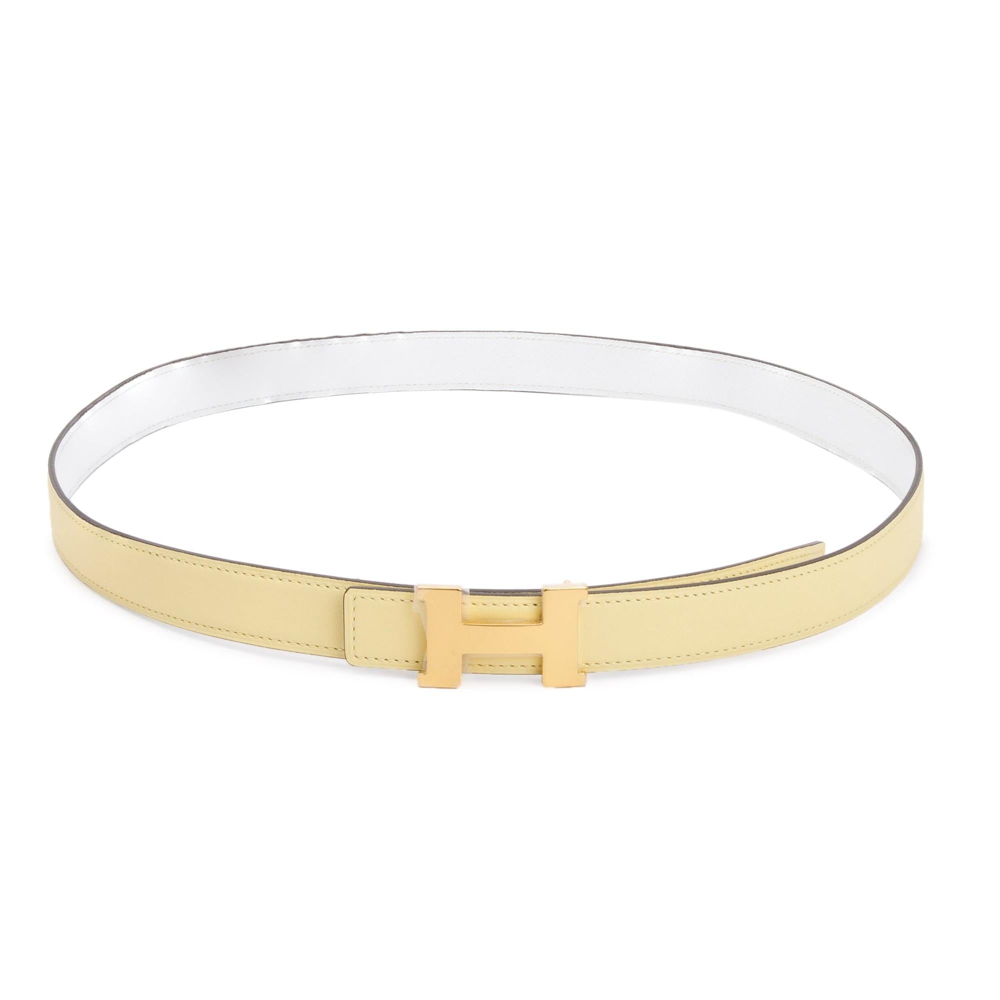 Hermes 2020 Yellow/White Swift & Epsom Leather Reversible 24 MM Gold Plated Mini H Belt Kit