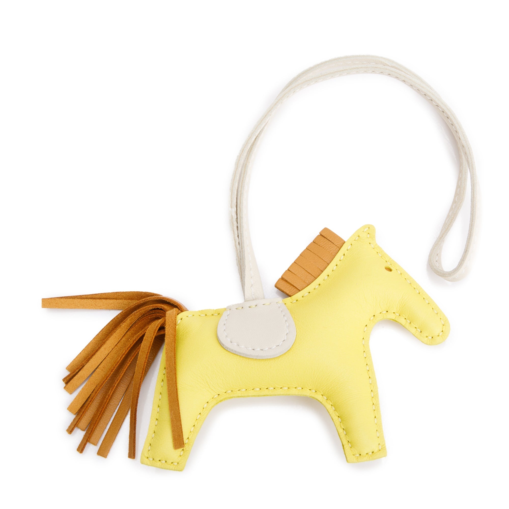 Hermes 2021 Craie, Chai & Lime Milo Lambskin Leather Rodeo Horse Bag Charm PM