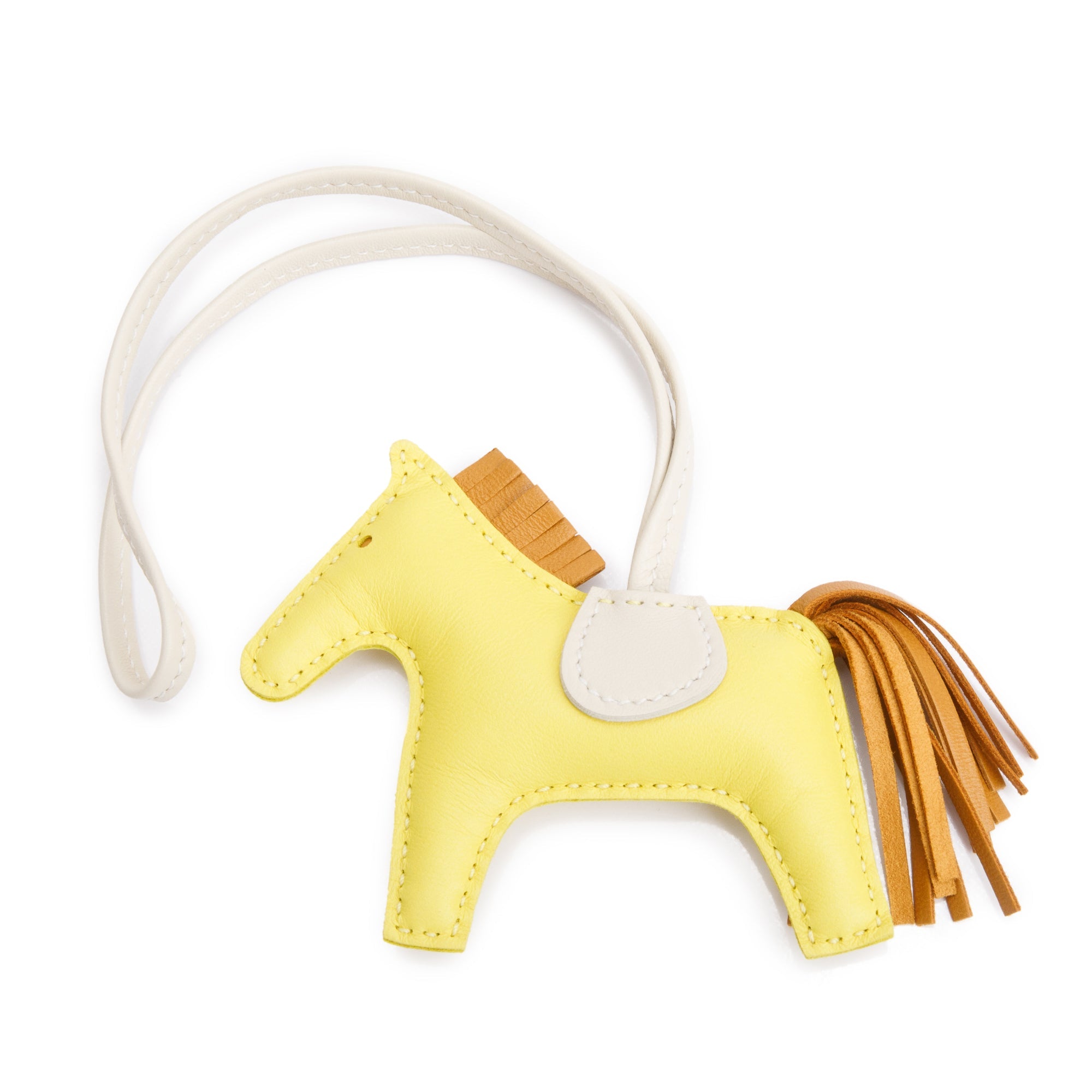 Hermes 2021 Craie, Chai & Lime Milo Lambskin Leather Rodeo Horse Bag Charm PM