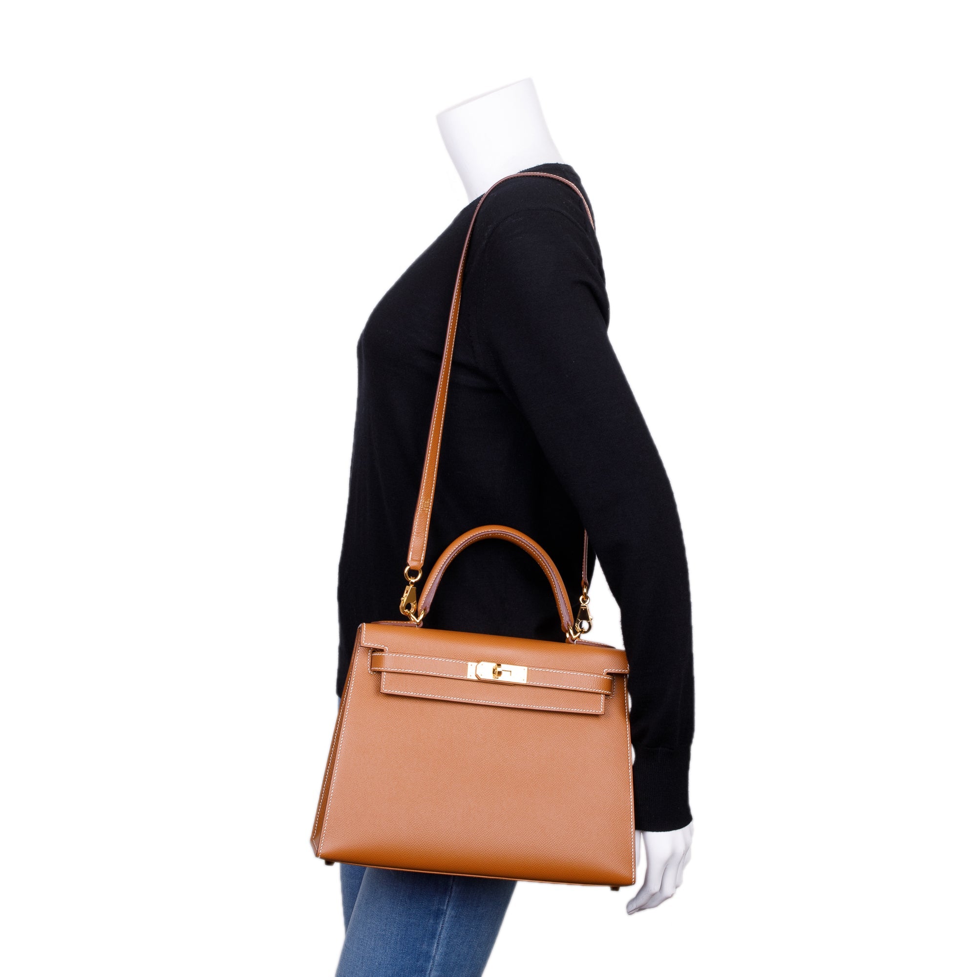 Hermes 2021 Gold Veau Epsom Kelly II Sellier 28 w/ Box