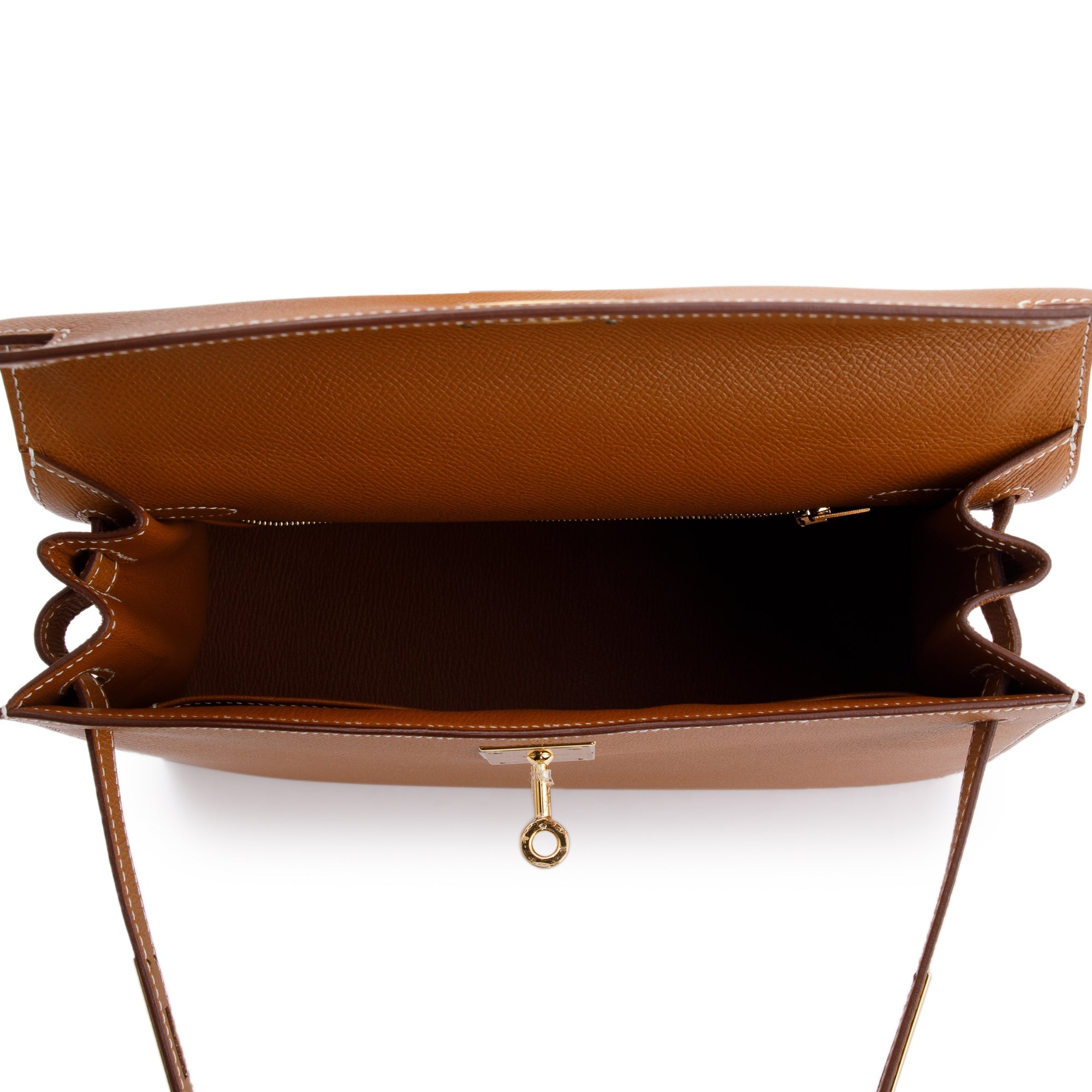 Hermes 2021 Gold Veau Epsom Kelly II Sellier 28 w/ Box