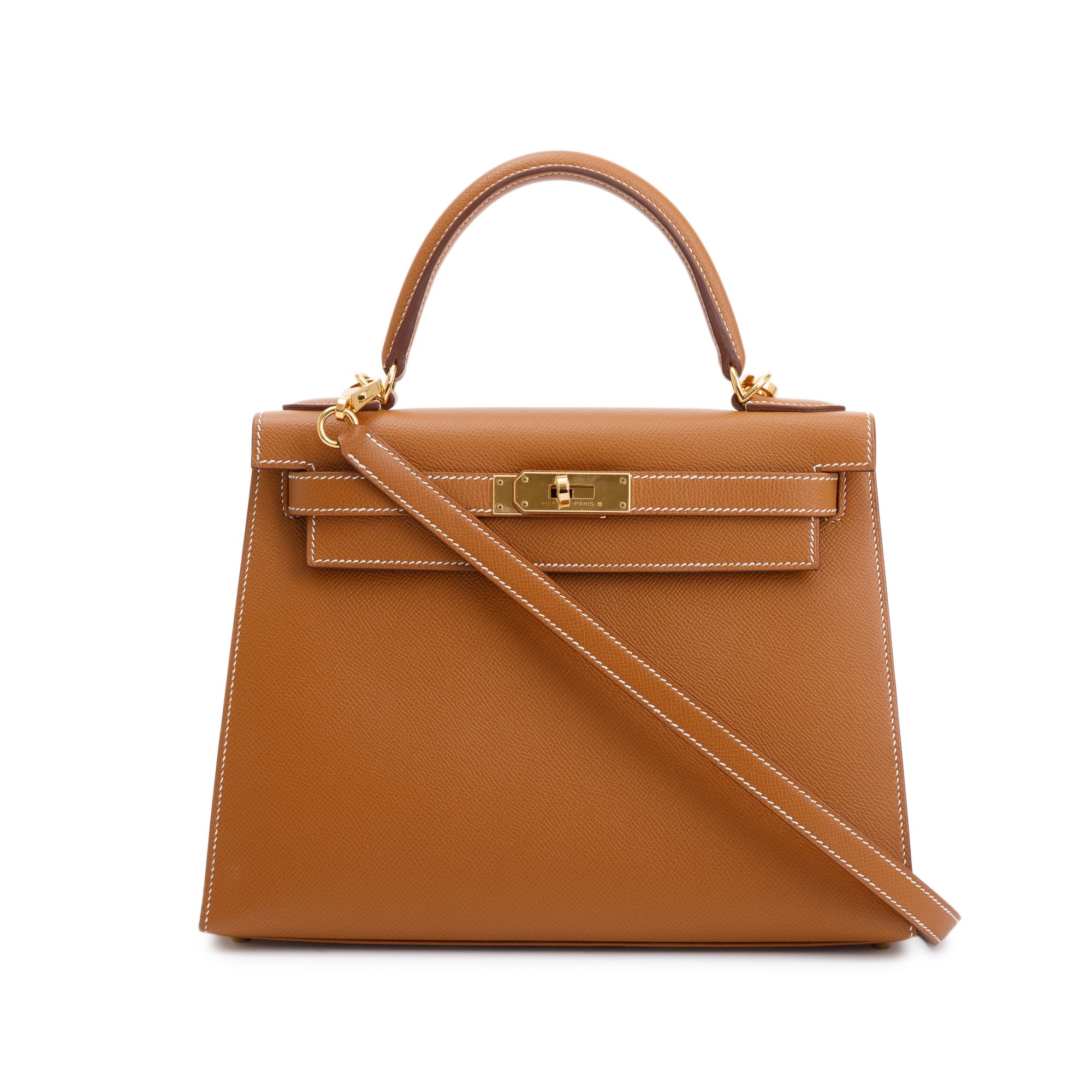 Hermes 2021 Gold Veau Epsom Kelly II Sellier 28 w/ Box