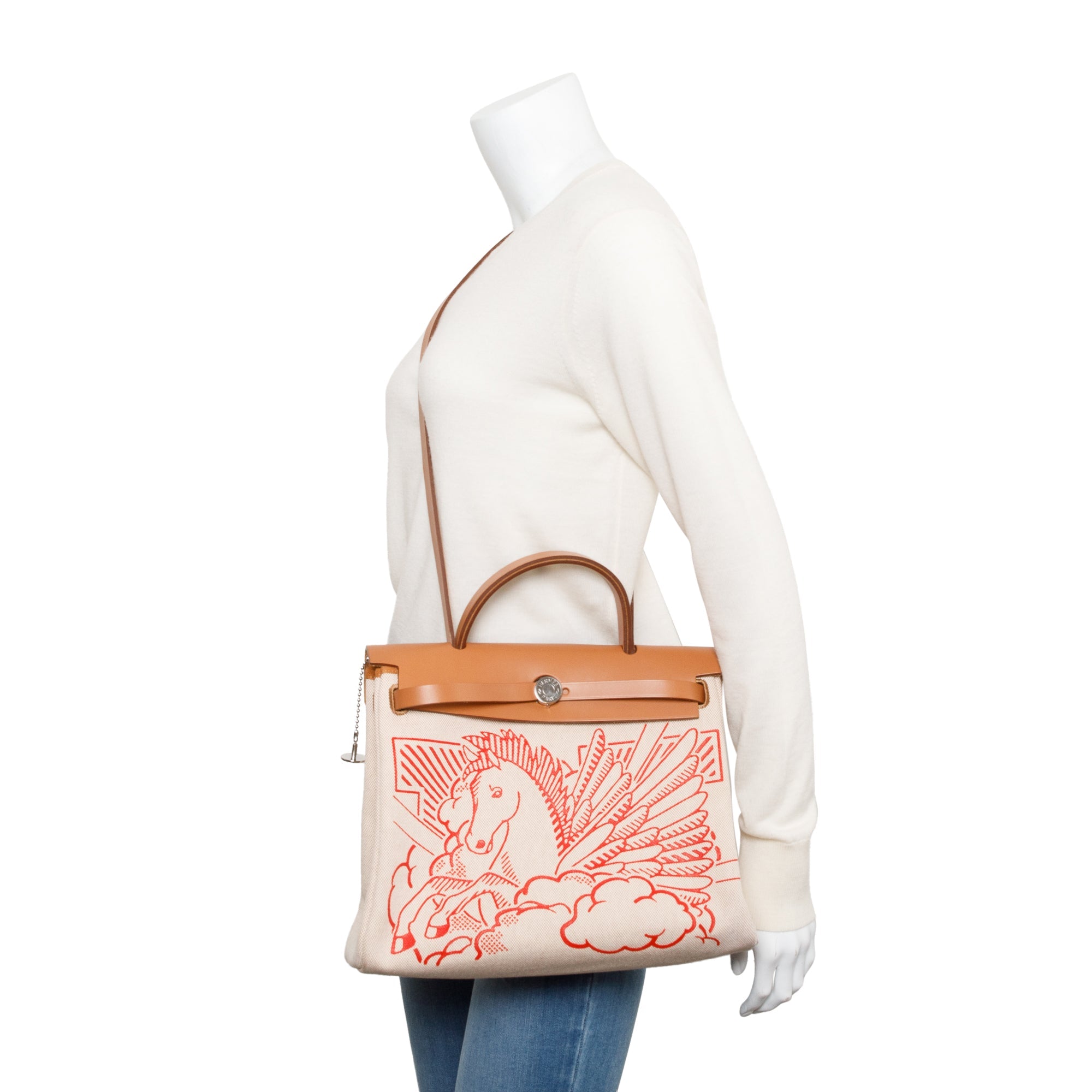 Hermes 2021 Natural Toile Militaire Vache Hunter Rose Pegase Pop Herbag Zip 31