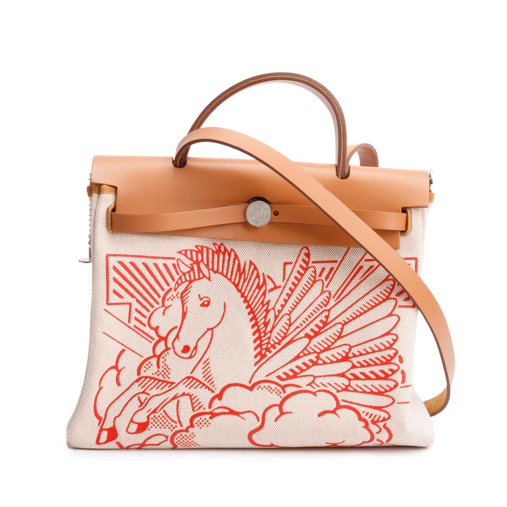 Hermes 2021 Natural Toile Militaire Vache Hunter Rose Pegase Pop Herbag Zip 31
