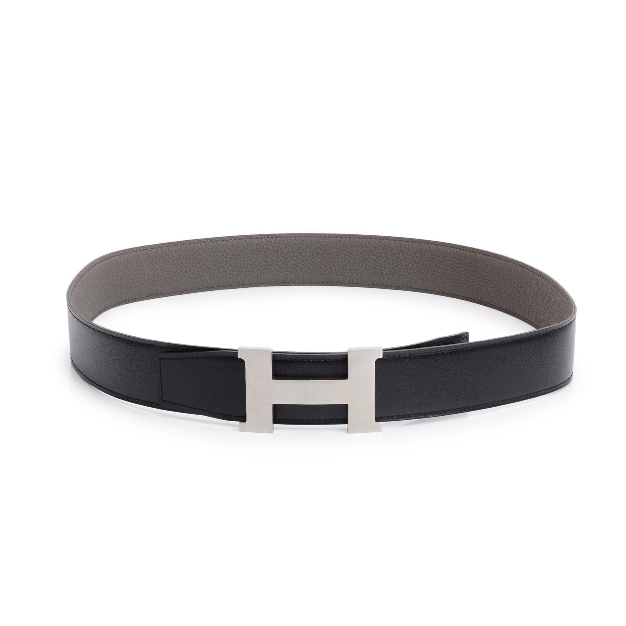 Hermes 2021 Noir Box Etain Togo Leather Reversible 38 mm Constance H Belt Kit 100 w/ Box