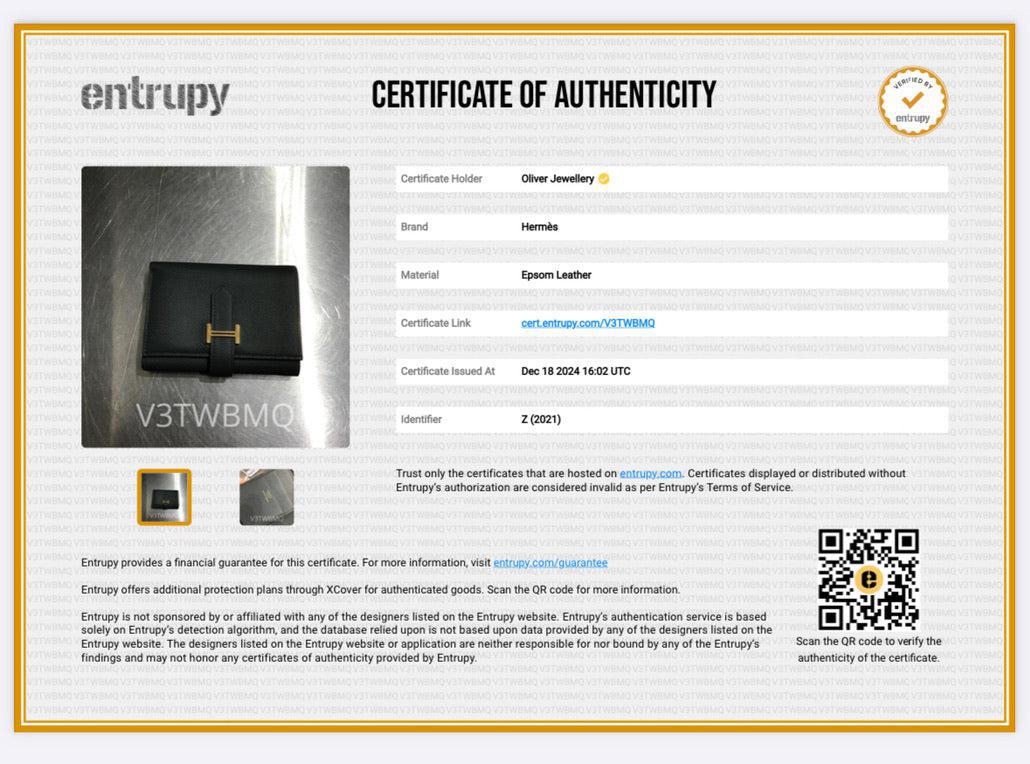 Hermes 2021 Vert Amande Epsom Leather Bearn Trifold Compact Wallet w/ Box