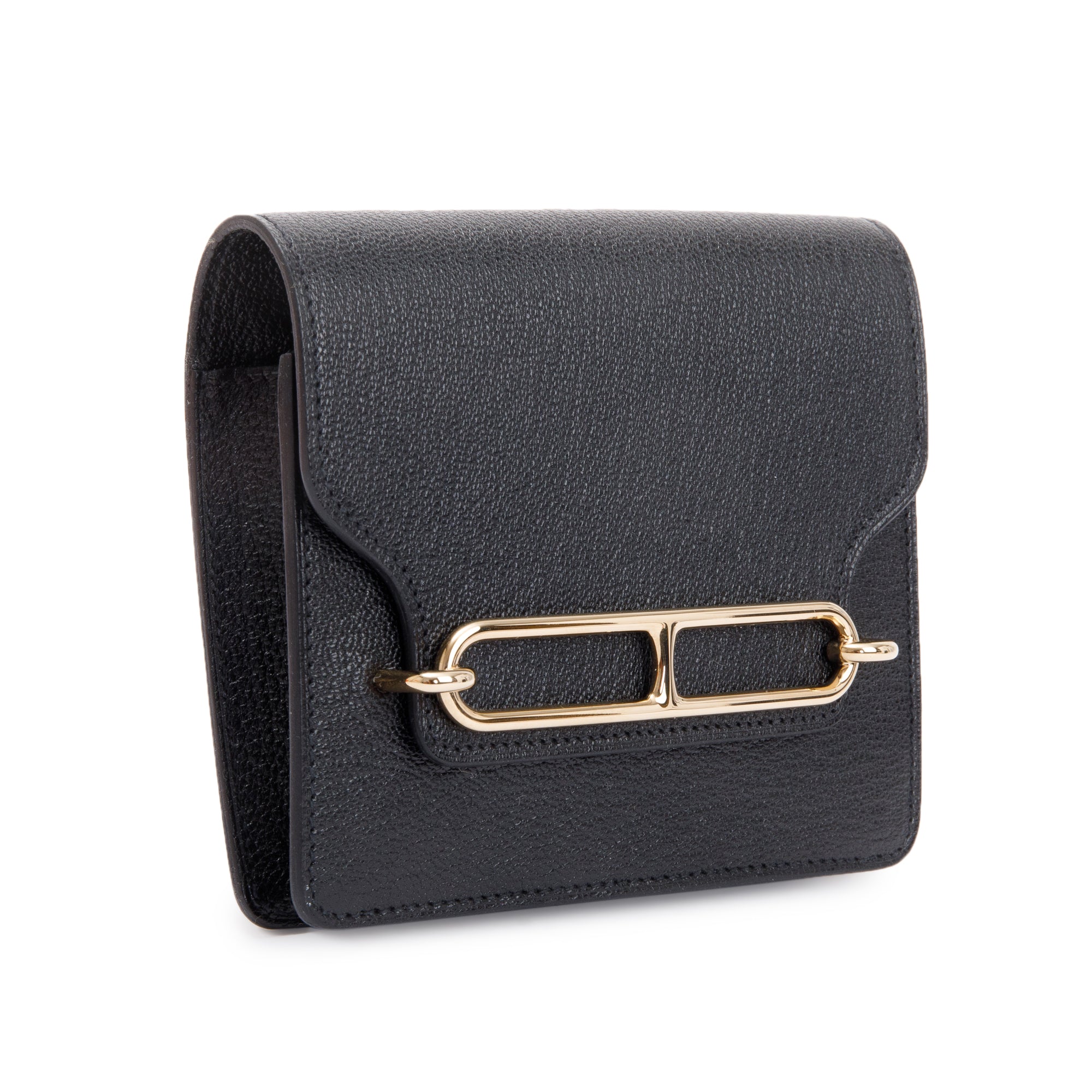 Hermes 2022 Black Chevre Mysore Roulis Slim Compact Wallet w/ Box, Insert & Receipt