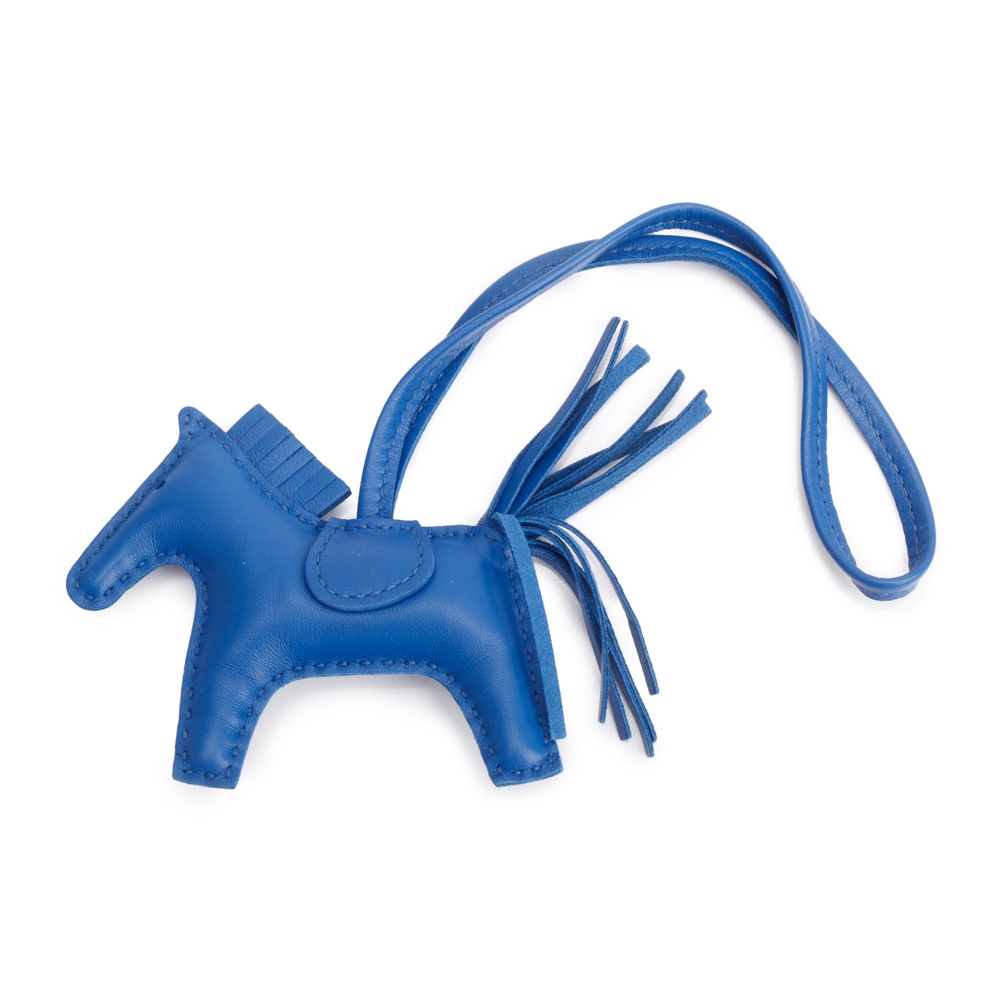 Hermes 2022 Bleu France Milo Lambskin Leather Rodeo Horse Bag Charm PM