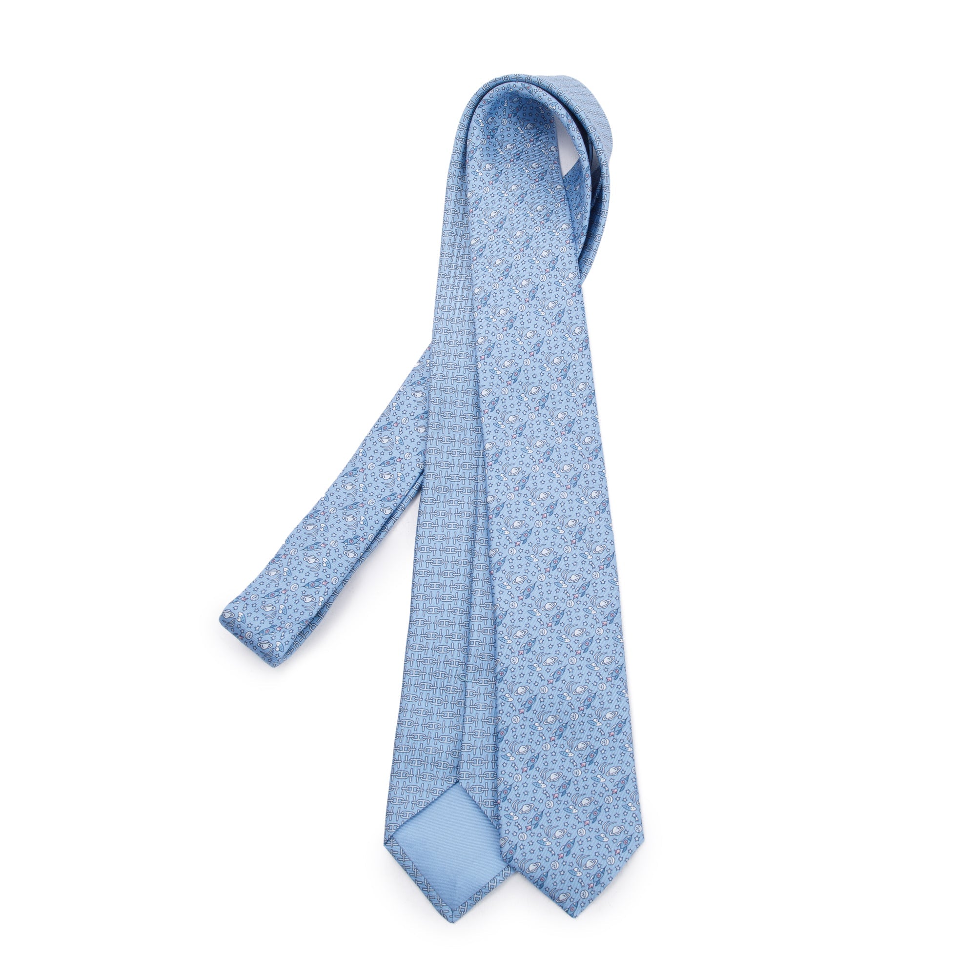 Hermes 2022 Blue Silk Double 6 Vers L'Infini & Overboard Tie w/ Box & Receipt