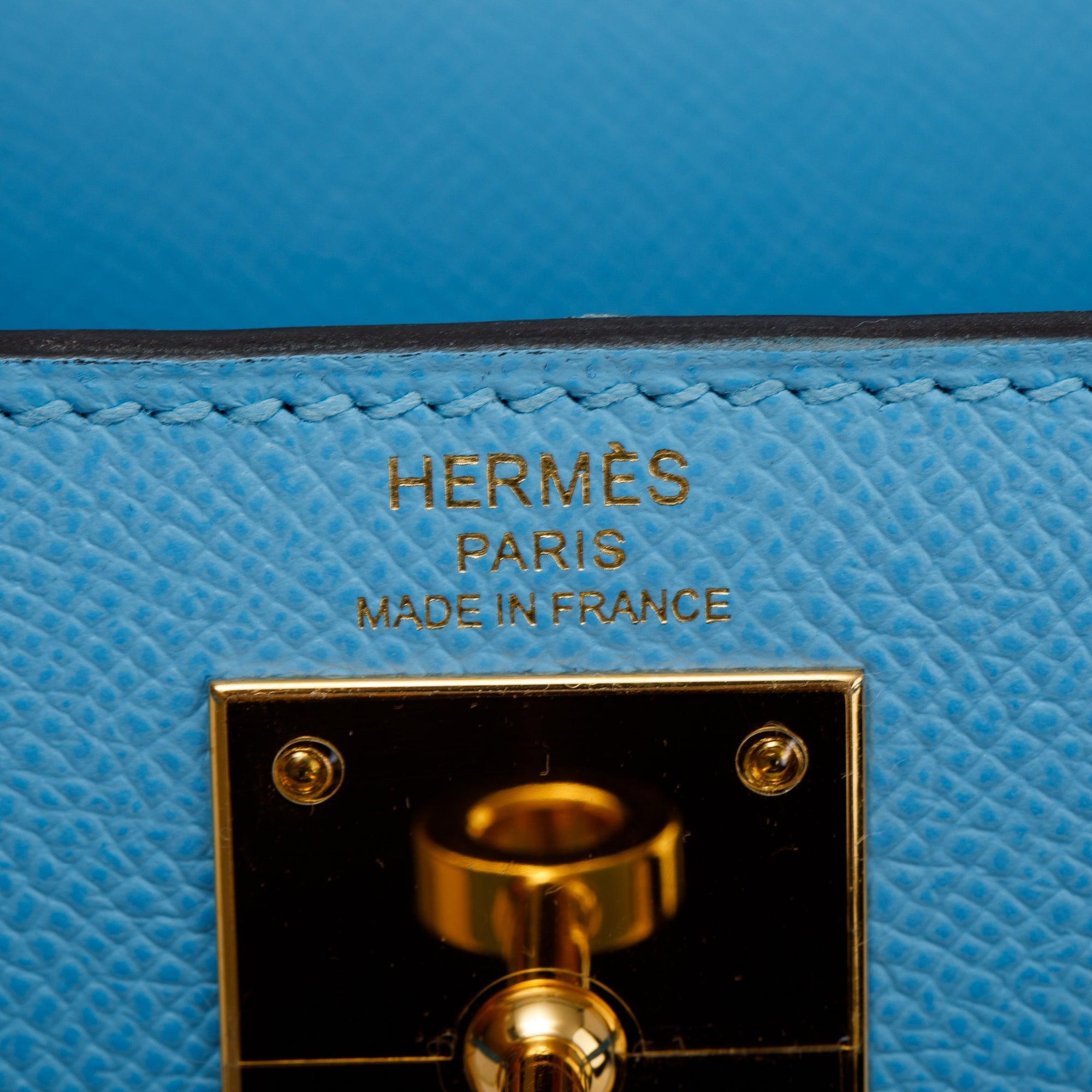 Hermes 2022 Celeste Veau Epsom Kelly II Sellier 28 w/ Box