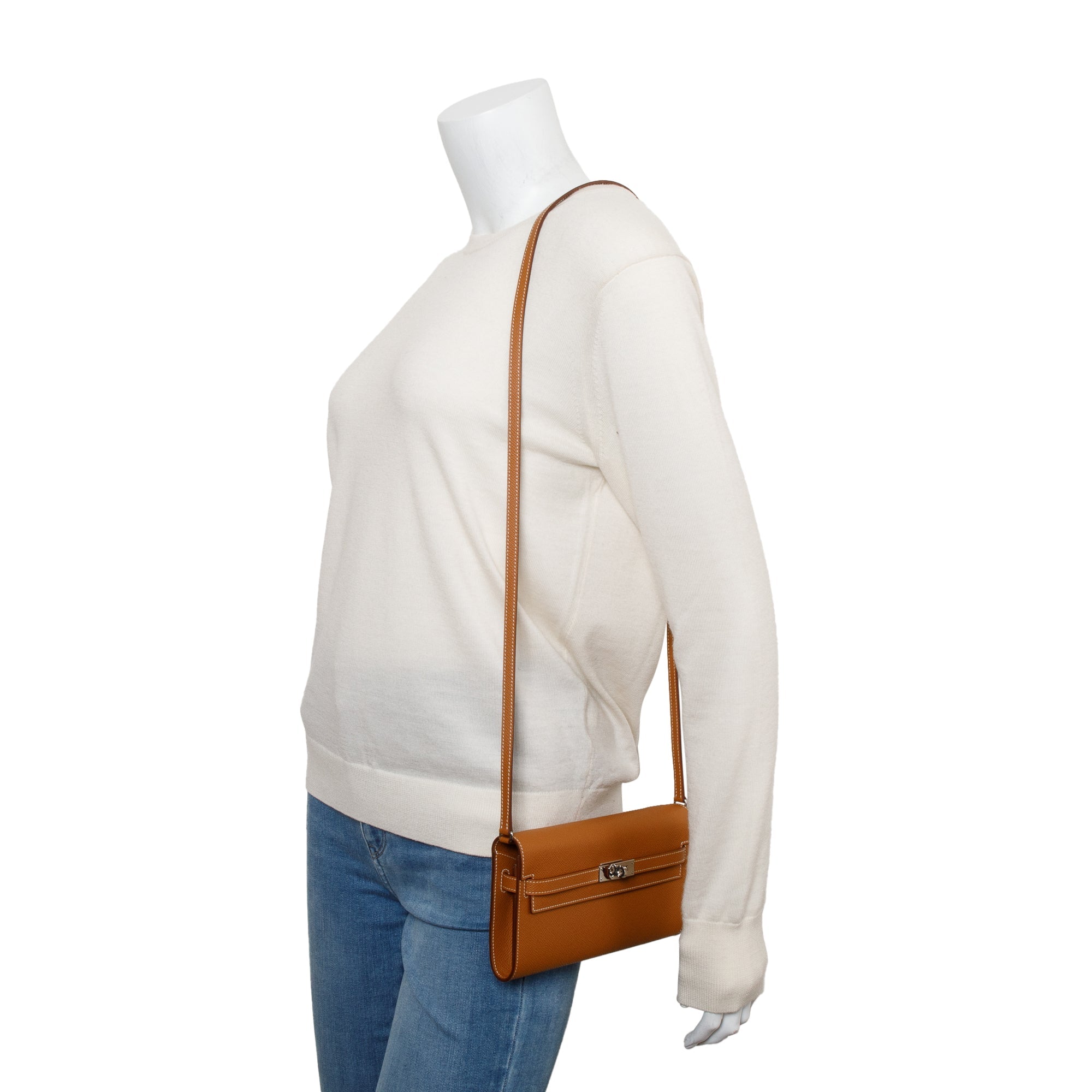 Hermes 2022 Gold Epsom Leather Kelly Wallet To Go w/ Box & Strap