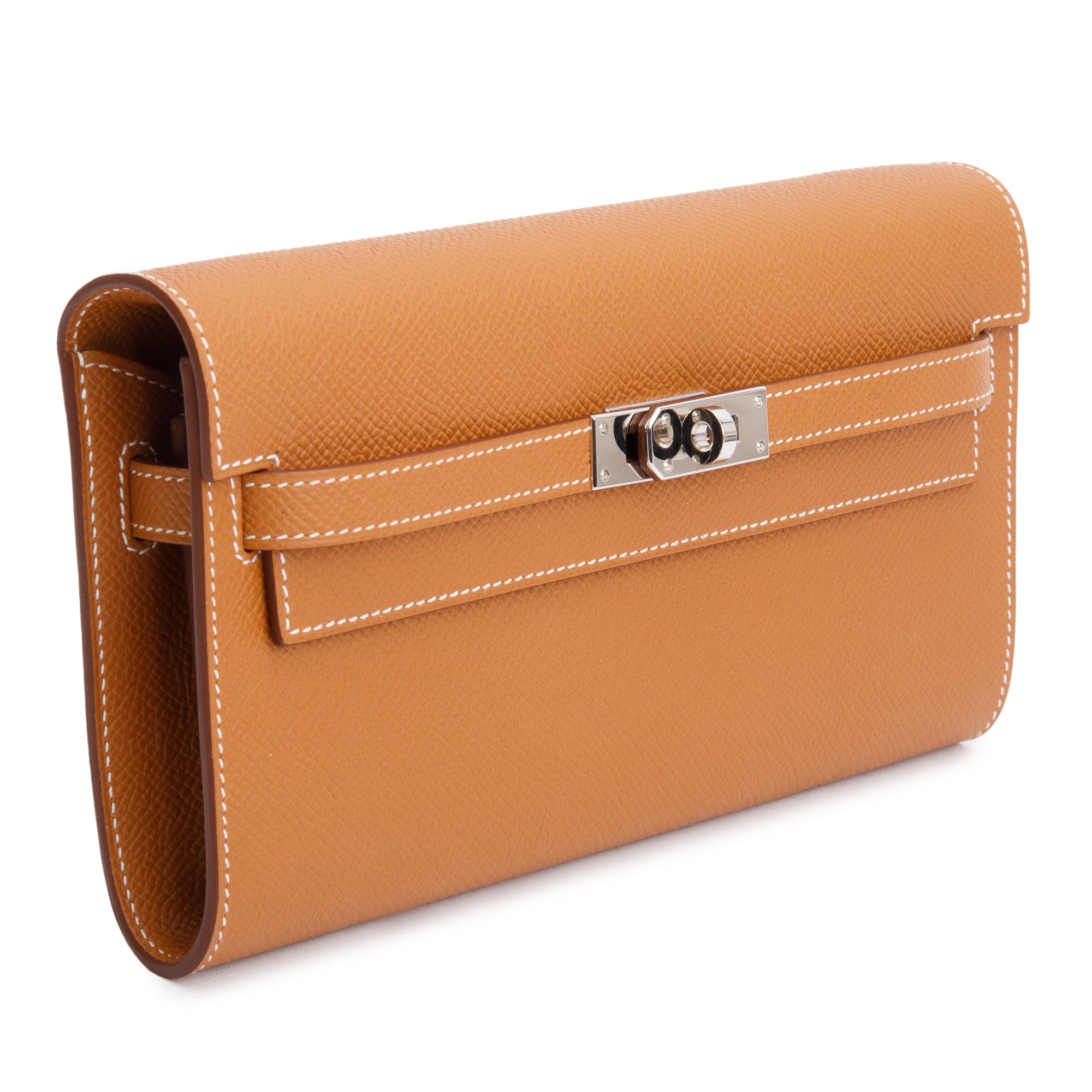 Hermes 2022 Gold Epsom Leather Kelly Wallet To Go w/ Box & Strap