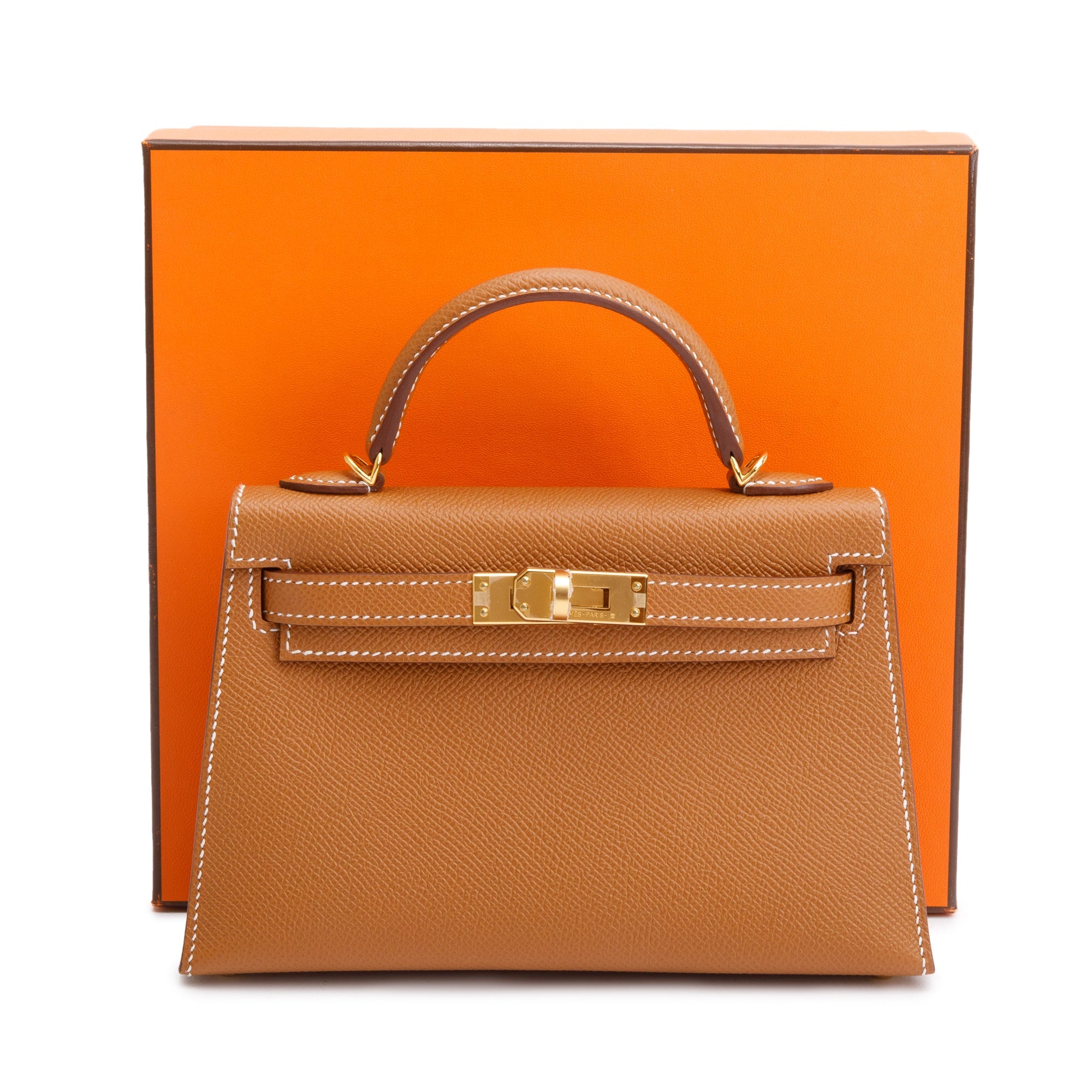 Hermes 2022 Gold Veau Epsom Leather Mini Kelly II Sellier 20 w/ Box, Receipt & Strap