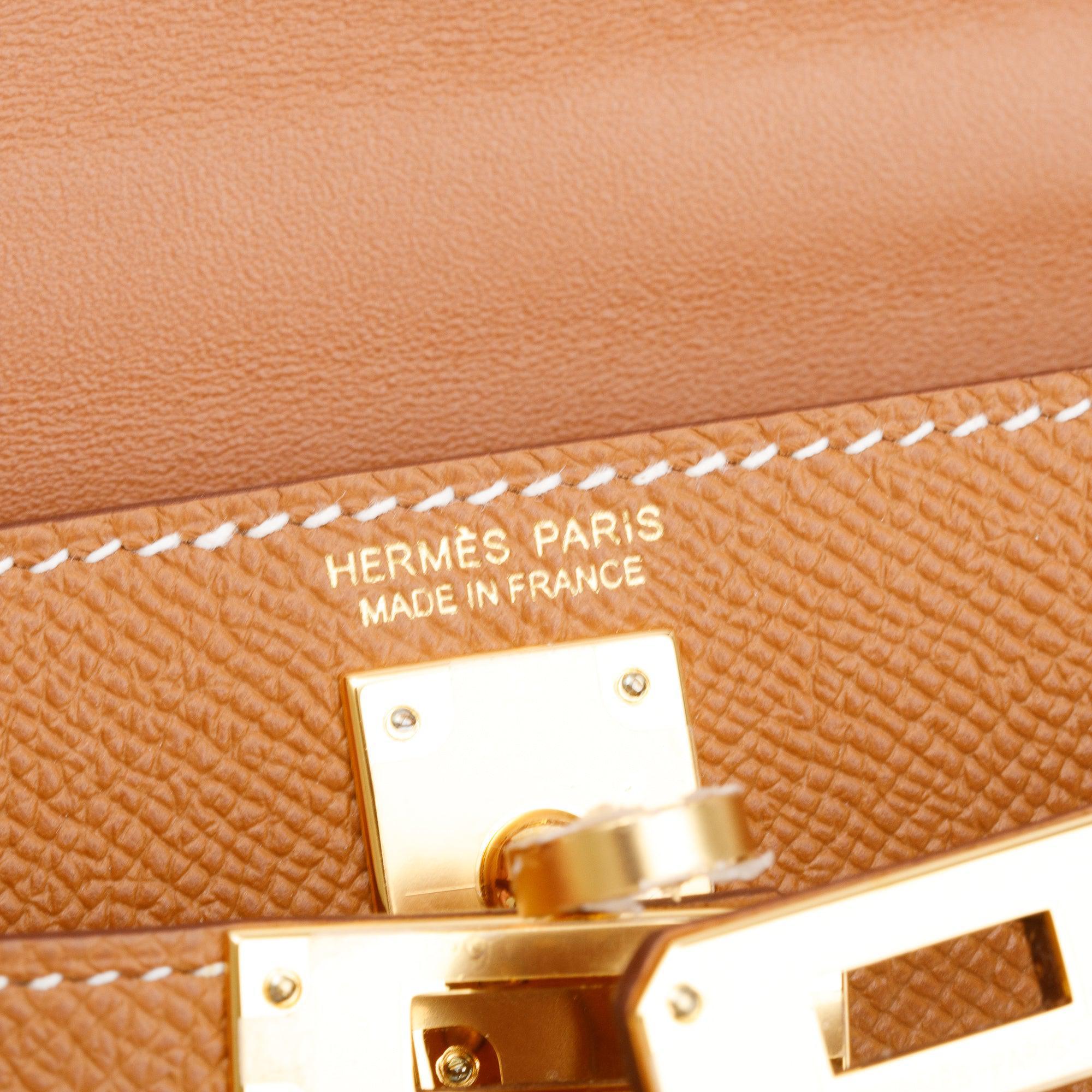 Hermes 2022 Gold Veau Epsom Leather Mini Kelly II Sellier 20 w/ Box, Receipt & Strap