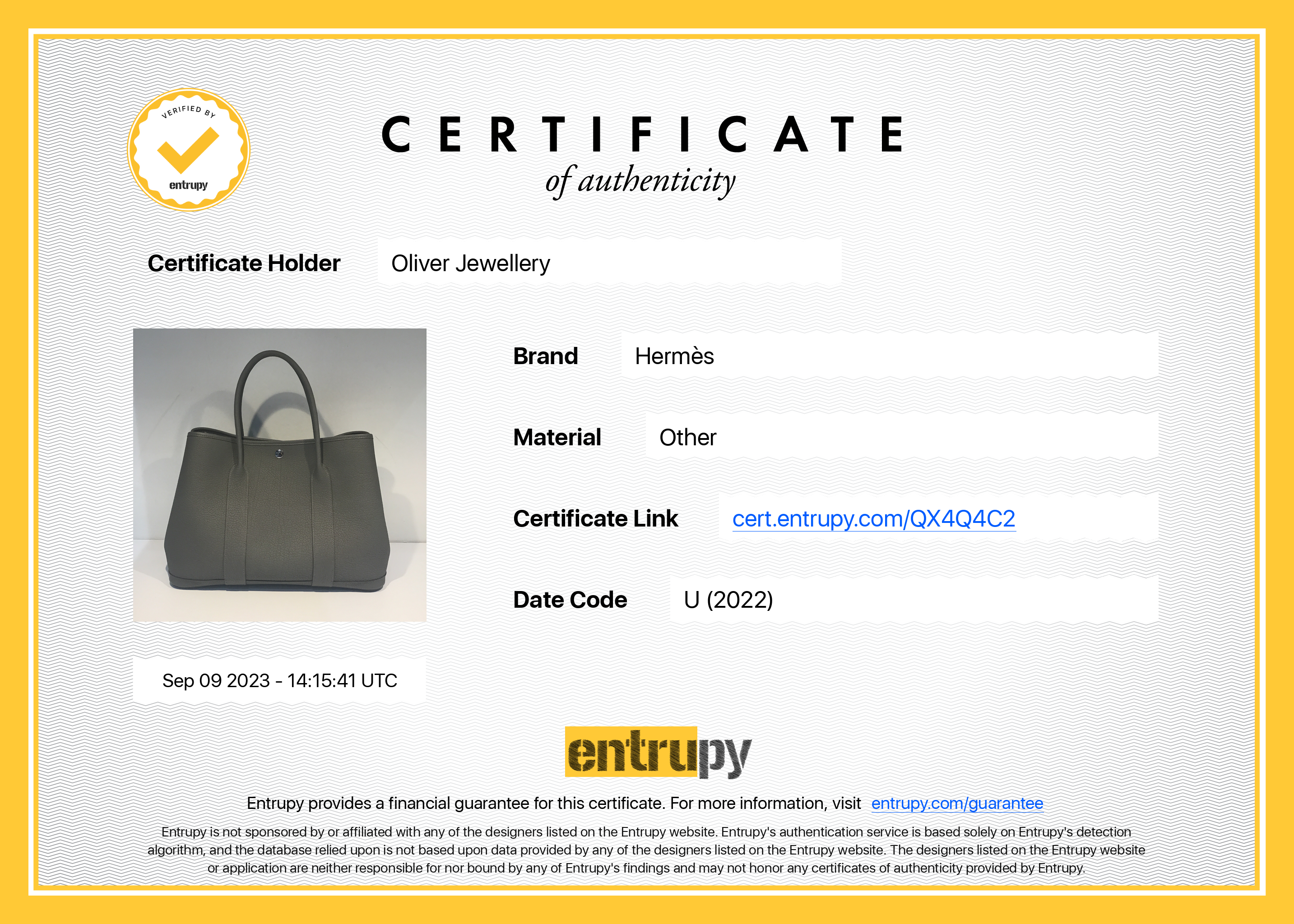 Hermes 2022 Grey Negonda Leather Garden Party 36