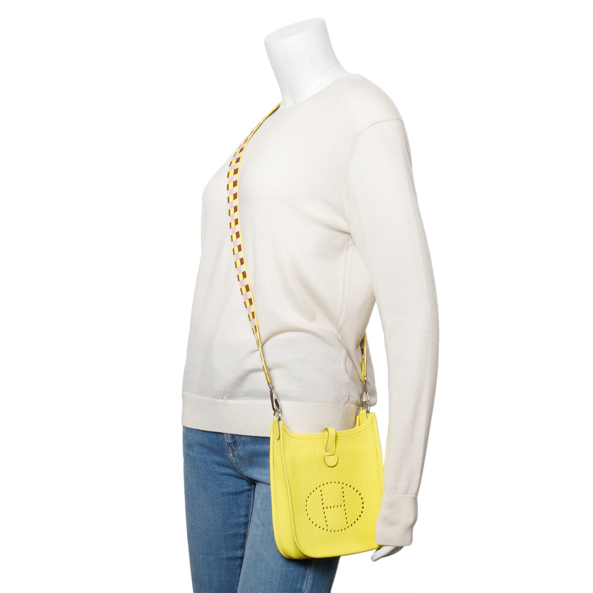 Hermes 2022 Lime Citron Taurillon Clemence Quadrille Evelyne TPM 16 w/ Box & Strap