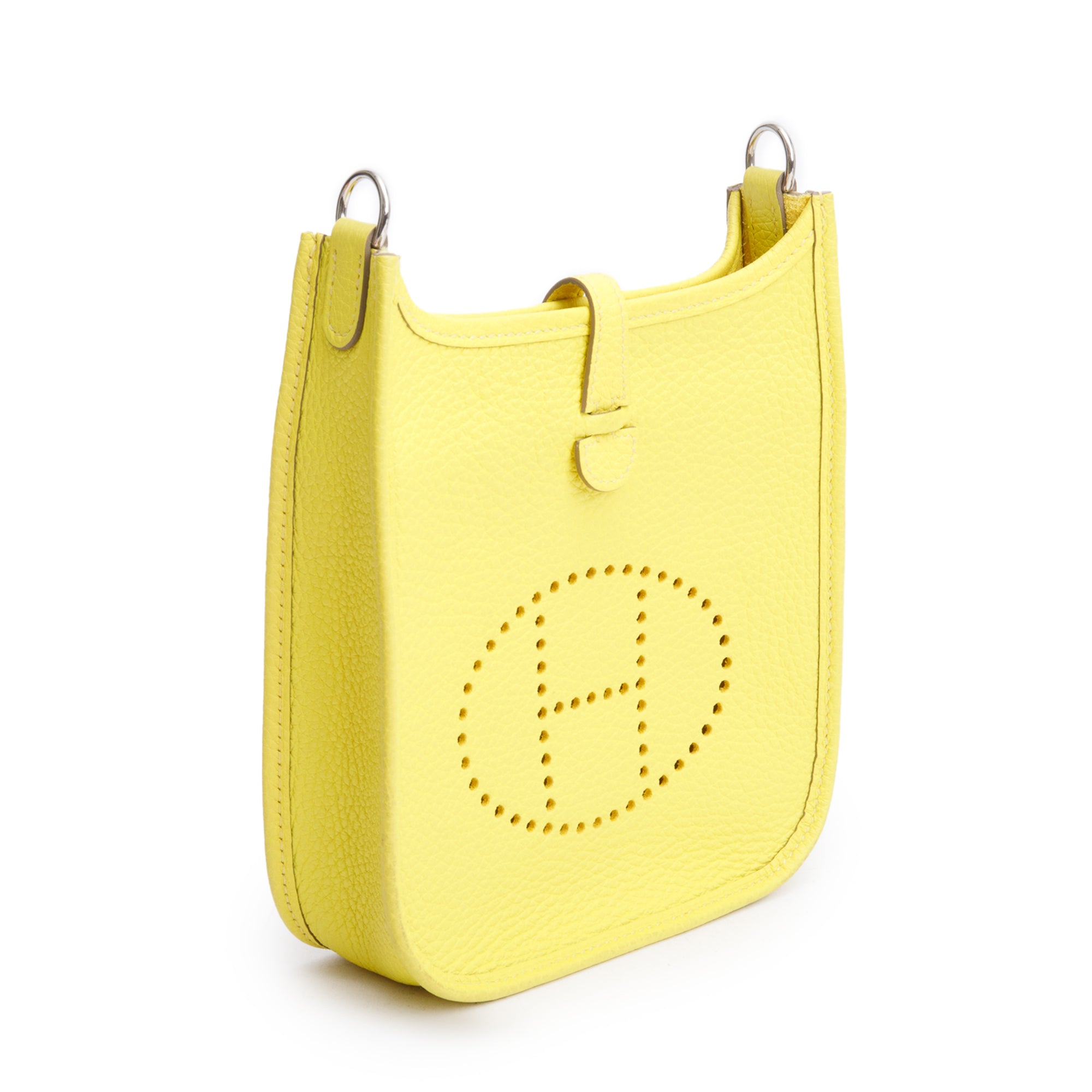 Hermes 2022 Lime Citron Taurillon Clemence Quadrille Evelyne TPM 16 w/ Box & Strap